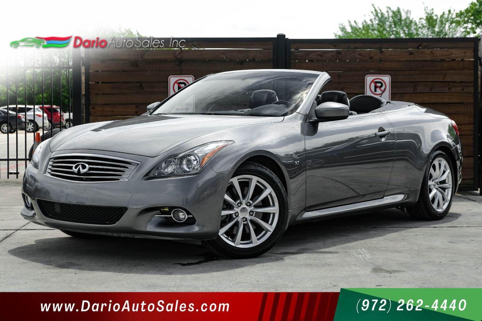 2014 gray Infiniti Q60 Convertible (JN1CV6FE1EM) with an 3.7L V6 DOHC 24V engine, 7-Speed Automatic transmission, located at 2401 E Main St., Grand Prairie, TX, 75050, (972) 262-4440, 32.748981, -96.969643 - Photo#0