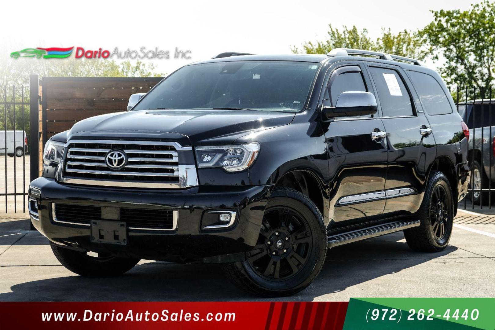 2019 Black Toyota Sequoia Plantium 4WD (5TDDY5G17KS) with an 5.7L V8 DOHC 32V engine, 6-Speed Automatic transmission, located at 2401 E Main St., Grand Prairie, TX, 75050, (972) 262-4440, 32.748981, -96.969643 - Photo#0