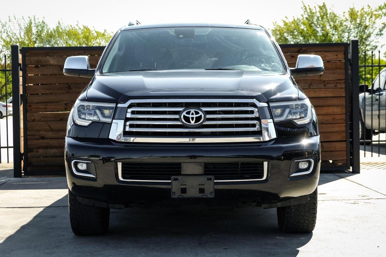 2019 Black Toyota Sequoia Plantium 4WD (5TDDY5G17KS) with an 5.7L V8 DOHC 32V engine, 6-Speed Automatic transmission, located at 2401 E Main St., Grand Prairie, TX, 75050, (972) 262-4440, 32.748981, -96.969643 - Photo#2