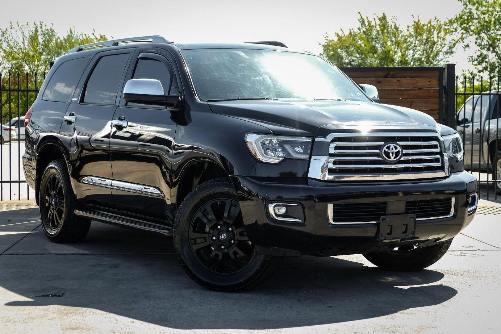 2019 Black Toyota Sequoia Plantium 4WD (5TDDY5G17KS) with an 5.7L V8 DOHC 32V engine, 6-Speed Automatic transmission, located at 2401 E Main St., Grand Prairie, TX, 75050, (972) 262-4440, 32.748981, -96.969643 - Photo#3