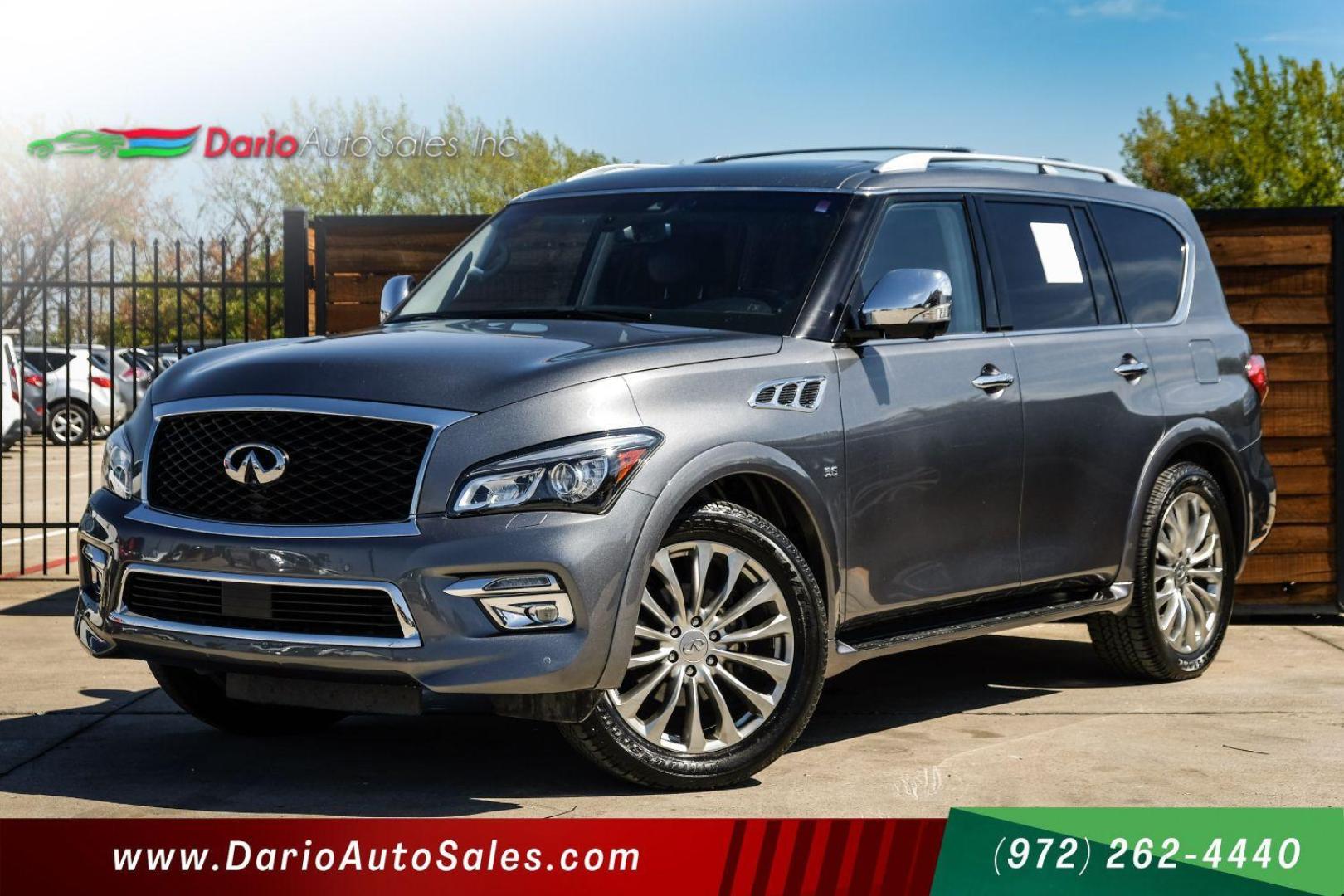 2017 Gray Infiniti QX80 2WD (JN8AZ2NF5H9) with an 5.6L V8 DOHC 32V engine, 7-Speed Automatic transmission, located at 2401 E Main St., Grand Prairie, TX, 75050, (972) 262-4440, 32.748981, -96.969643 - Photo#0