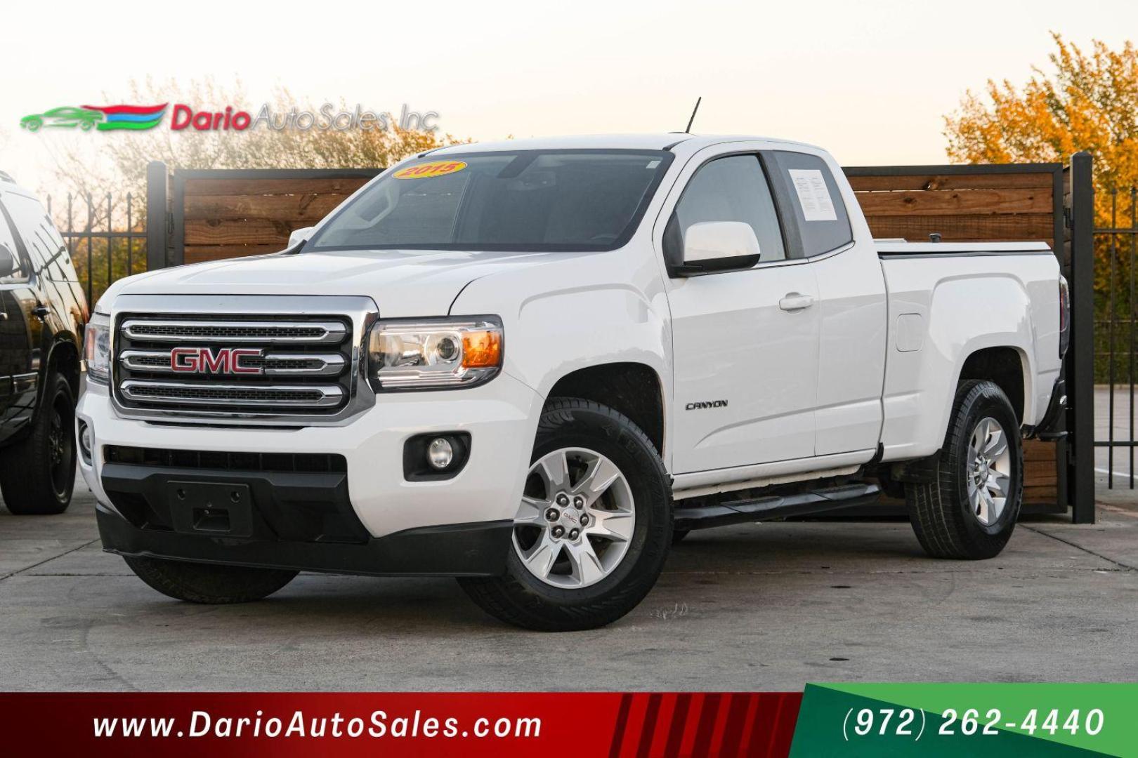 2015 WHITE GMC Canyon SLE Ext. Cab 2WD (1GTH5BEA3F1) with an 2.5L L4 DOHC 24V engine, 6-Speed Automatic transmission, located at 2401 E Main St., Grand Prairie, TX, 75050, (972) 262-4440, 32.748981, -96.969643 - Photo#0