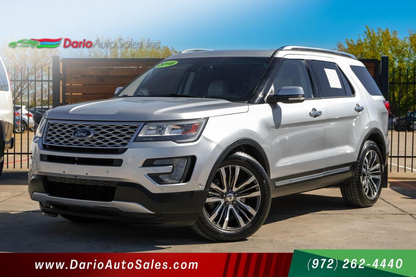 2016 SILVER Ford Explorer Platinum AWD (1FM5K8HT4GG) with an 3.5L V6 DOHC 24V engine, 6-Speed Automatic transmission, located at 2401 E Main St., Grand Prairie, TX, 75050, (972) 262-4440, 32.748981, -96.969643 - Photo#0