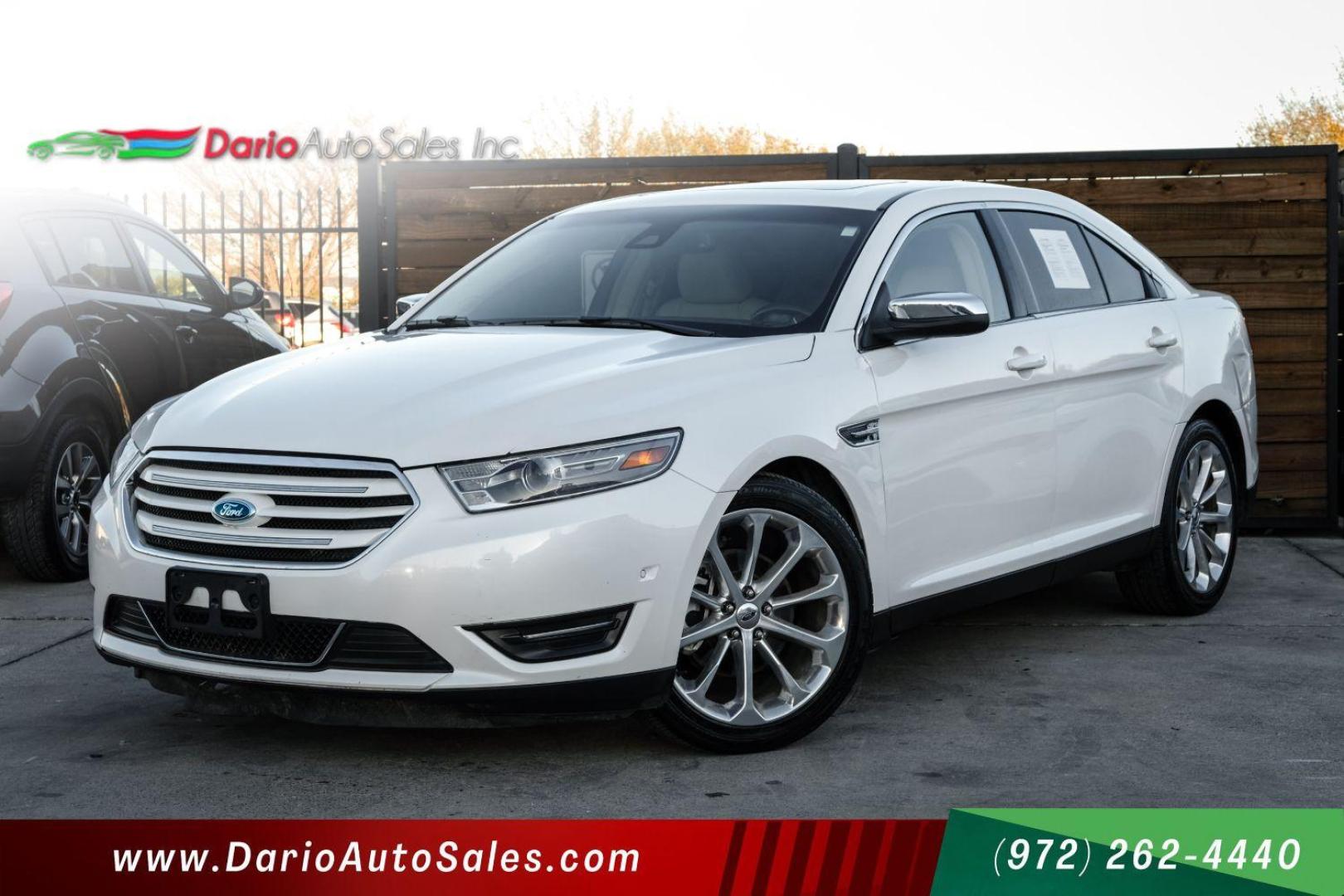 2013 WHITE Ford Taurus Limited FWD (1FAHP2F97DG) with an 2.0L L4 DOHC 16V engine, 6-Speed Automatic transmission, located at 2401 E Main St., Grand Prairie, TX, 75050, (972) 262-4440, 32.748981, -96.969643 - Photo#0