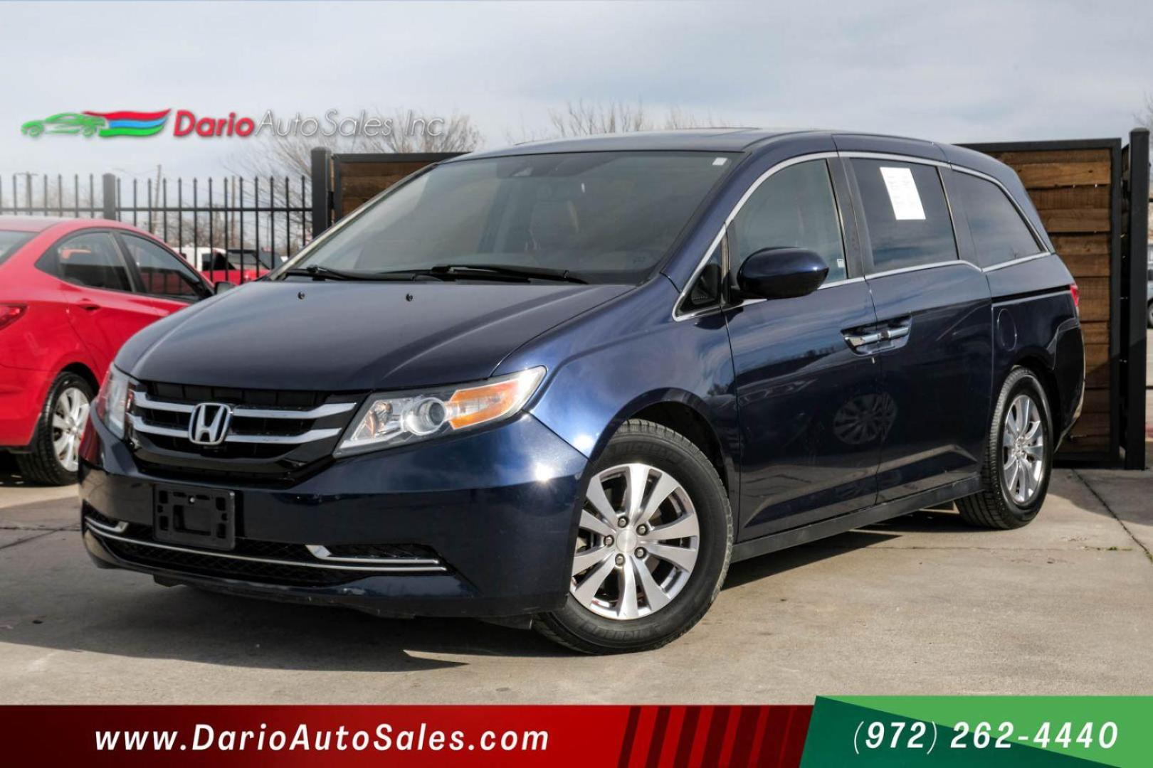 2015 BLUE Honda Odyssey EX-L (5FNRL5H65FB) with an 3.5L V6 SOHC 24V engine, 6-Speed Automatic transmission, located at 2401 E Main St., Grand Prairie, TX, 75050, (972) 262-4440, 32.748981, -96.969643 - Photo#0