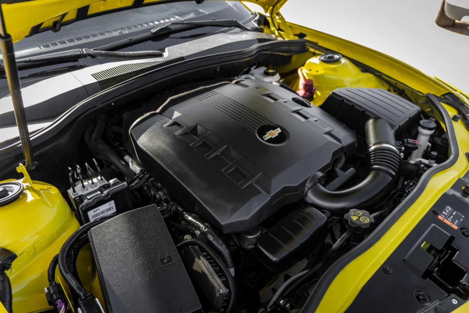 2015 YELLOW Chevrolet Camaro 2LT Coupe (2G1FF1E39F9) with an 3.6L V6 DOHC 24V FFV engine, 6-Speed Automatic transmission, located at 2401 E Main St., Grand Prairie, TX, 75050, (972) 262-4440, 32.748981, -96.969643 - Photo#42