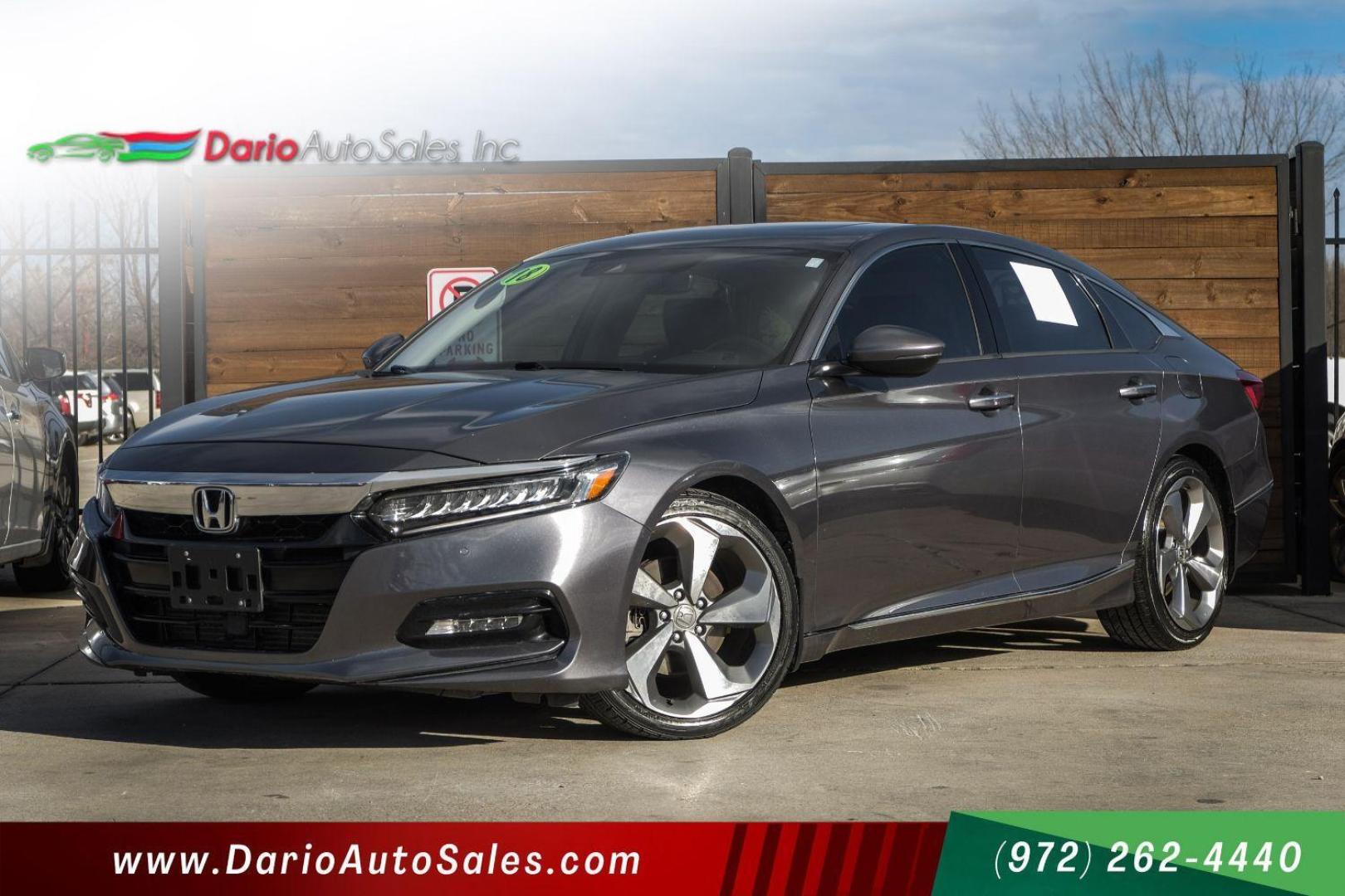 2018 GRAY Honda Accord Touring CVT (1HGCV1F95JA) with an 1.5L L4 DOHC 16V TURBO engine, Continuously Variable Transmission transmission, located at 2401 E Main St., Grand Prairie, TX, 75050, (972) 262-4440, 32.748981, -96.969643 - Photo#0