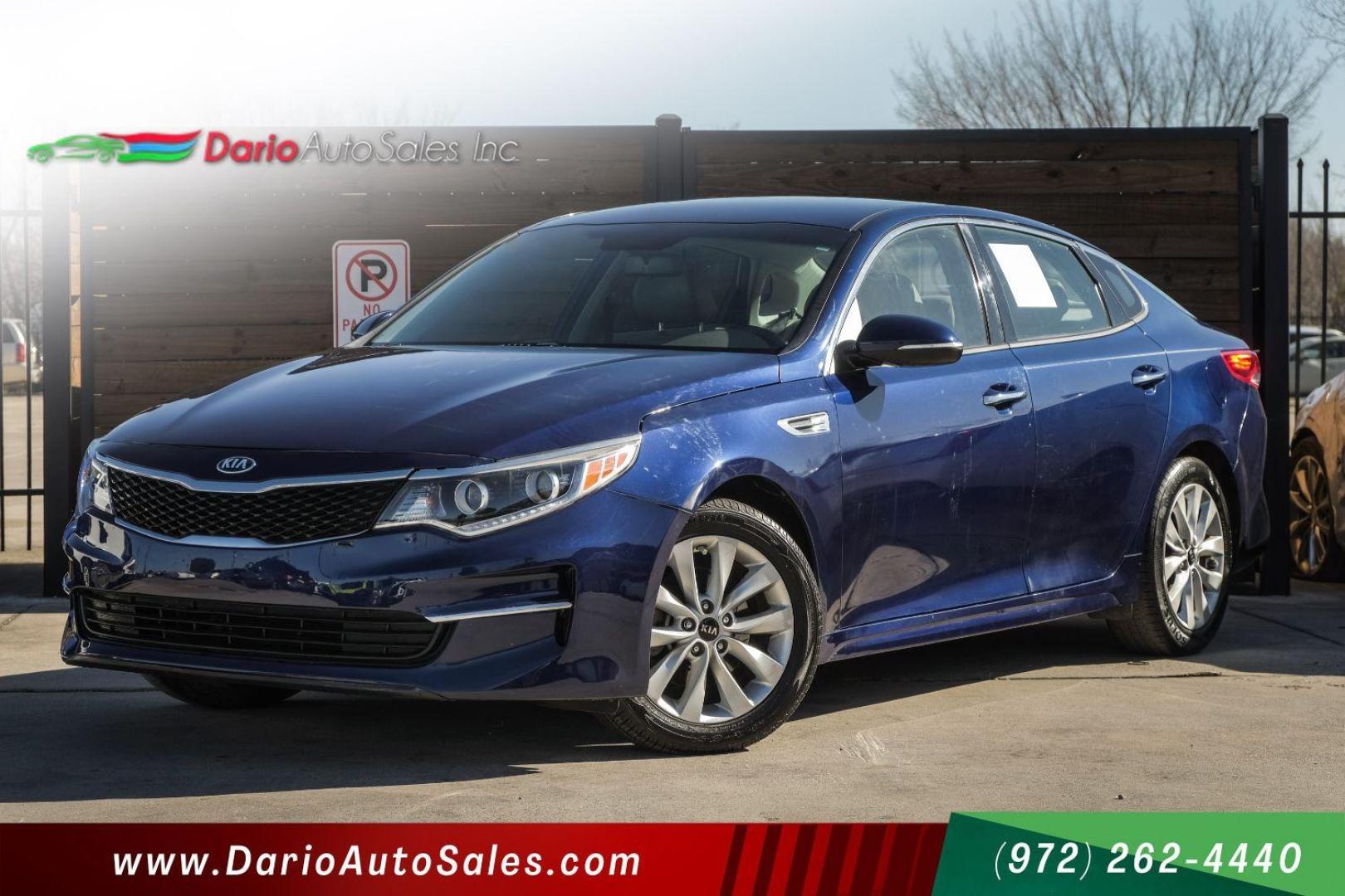 2016 BLUE Kia Optima EX (5XXGU4L33GG) with an 2.4L L4 DOHC 16V engine, 6-Speed Automatic transmission, located at 2401 E Main St., Grand Prairie, TX, 75050, (972) 262-4440, 32.748981, -96.969643 - Photo#0