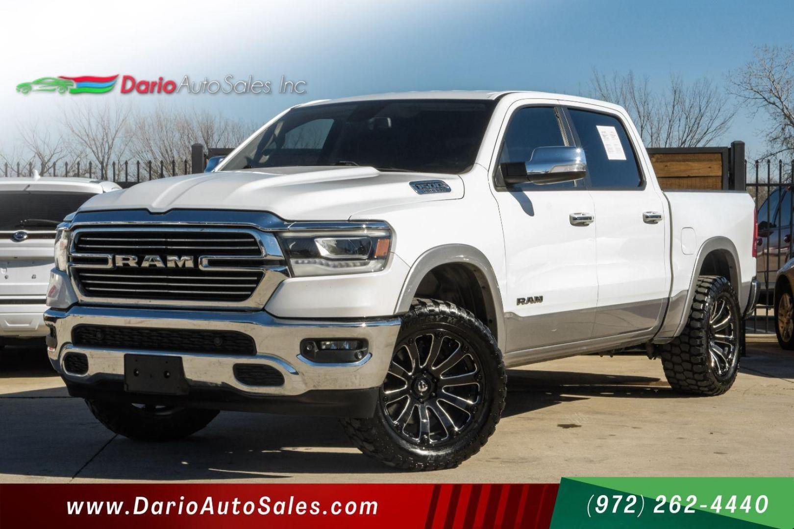 2019 WHITE RAM 1500 Laramie Crew Cab SWB 4WD (1C6SRFJT0KN) with an 5.7L V8 OHV 16V engine, 8-Speed Automatic transmission, located at 2401 E Main St., Grand Prairie, TX, 75050, (972) 262-4440, 32.748981, -96.969643 - Photo#0