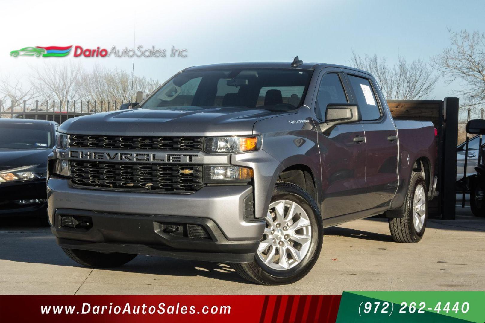 2019 GRAY Chevrolet Silverado 1500 Custom Crew Cab Short Box 2WD (3GCPWBEF3KG) with an 5.3L V8 OHV 16V engine, 6-Speed Automatic transmission, located at 2401 E Main St., Grand Prairie, TX, 75050, (972) 262-4440, 32.748981, -96.969643 - Photo#0