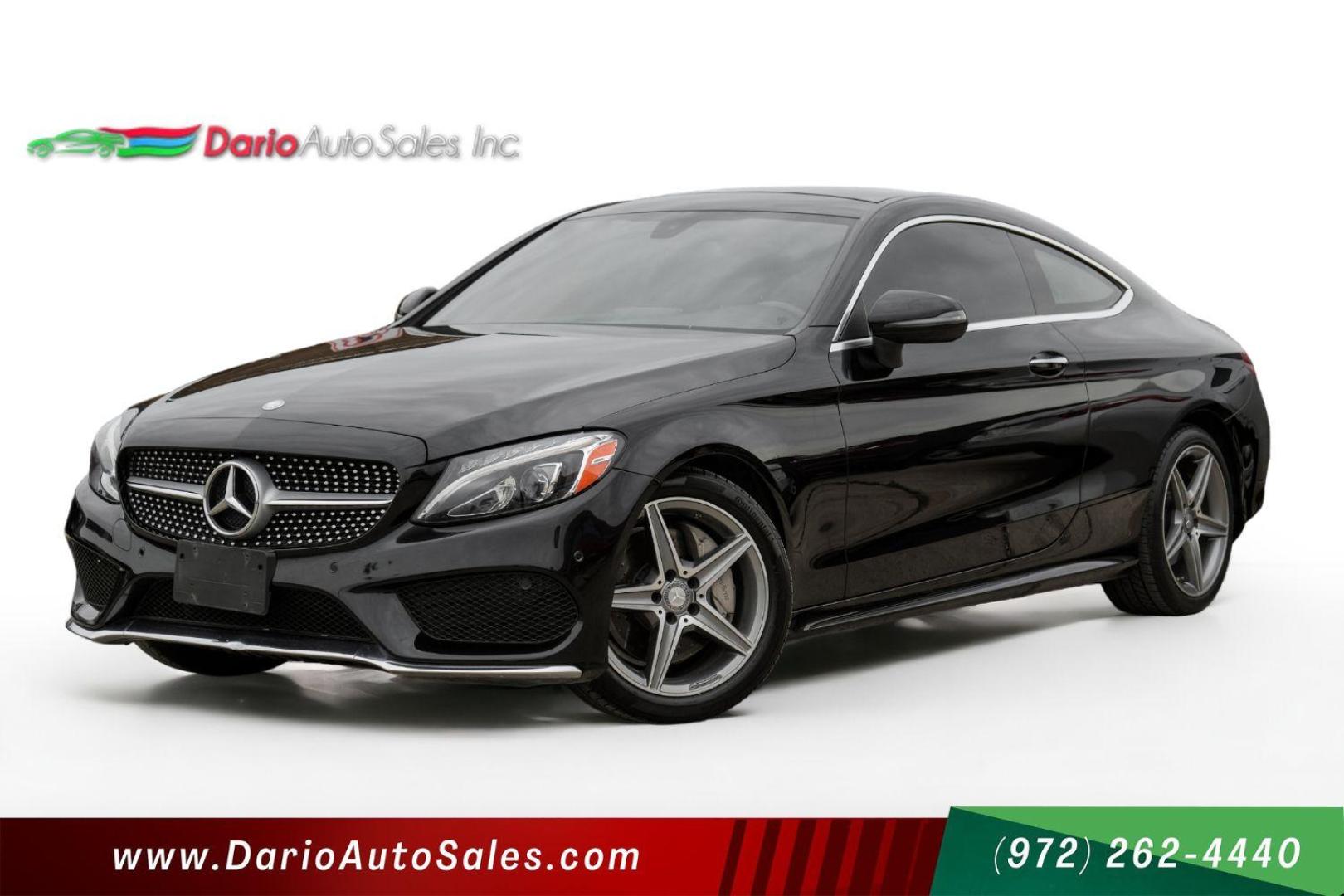 2017 BLACK Mercedes-Benz C-Class C300 Coupe (WDDWJ4JB9HF) with an 2.0L L4 DOHC 16V TURBO engine, 7-Speed Automatic transmission, located at 2401 E Main St., Grand Prairie, TX, 75050, (972) 262-4440, 32.748981, -96.969643 - Photo#0