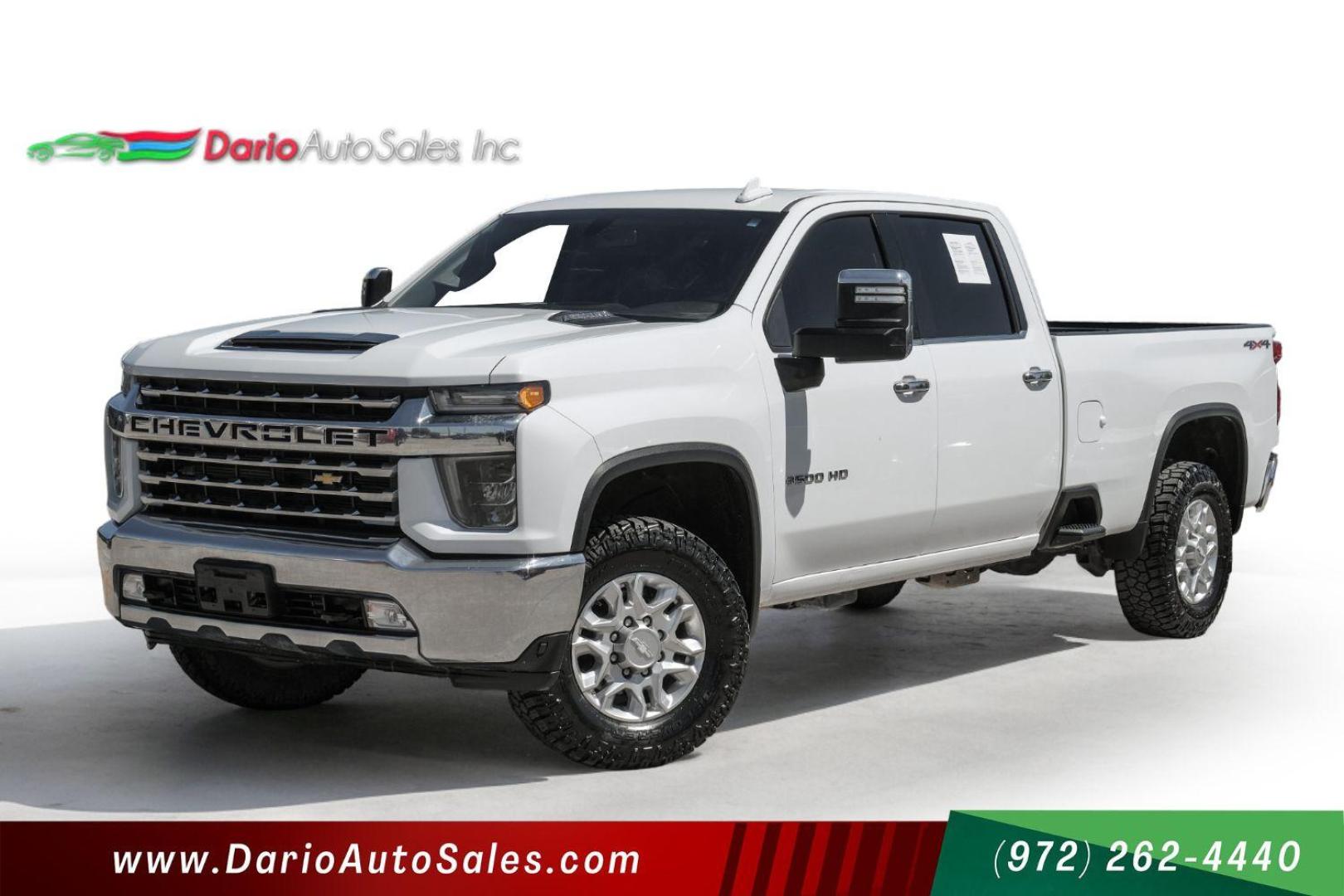 2020 White Chevrolet Silverado 3500HD LTZ Crew Cab 4WD (1GC4YUEY5LF) with an 6.6L V8 OHV 32V TURBO DIESEL engine, 6-Speed Automatic transmission, located at 2401 E Main St., Grand Prairie, TX, 75050, (972) 262-4440, 32.748981, -96.969643 - Photo#0