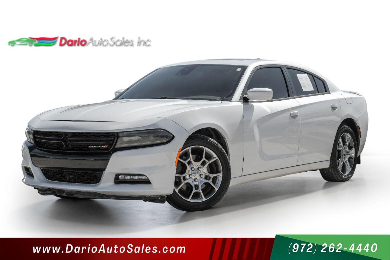 2015 White Dodge Charger SXT AWD (2C3CDXJG9FH) with an 3.6L V6 DOHC 24V engine, 8-Speed Automatic transmission, located at 2401 E Main St., Grand Prairie, TX, 75050, (972) 262-4440, 32.748981, -96.969643 - Photo#0