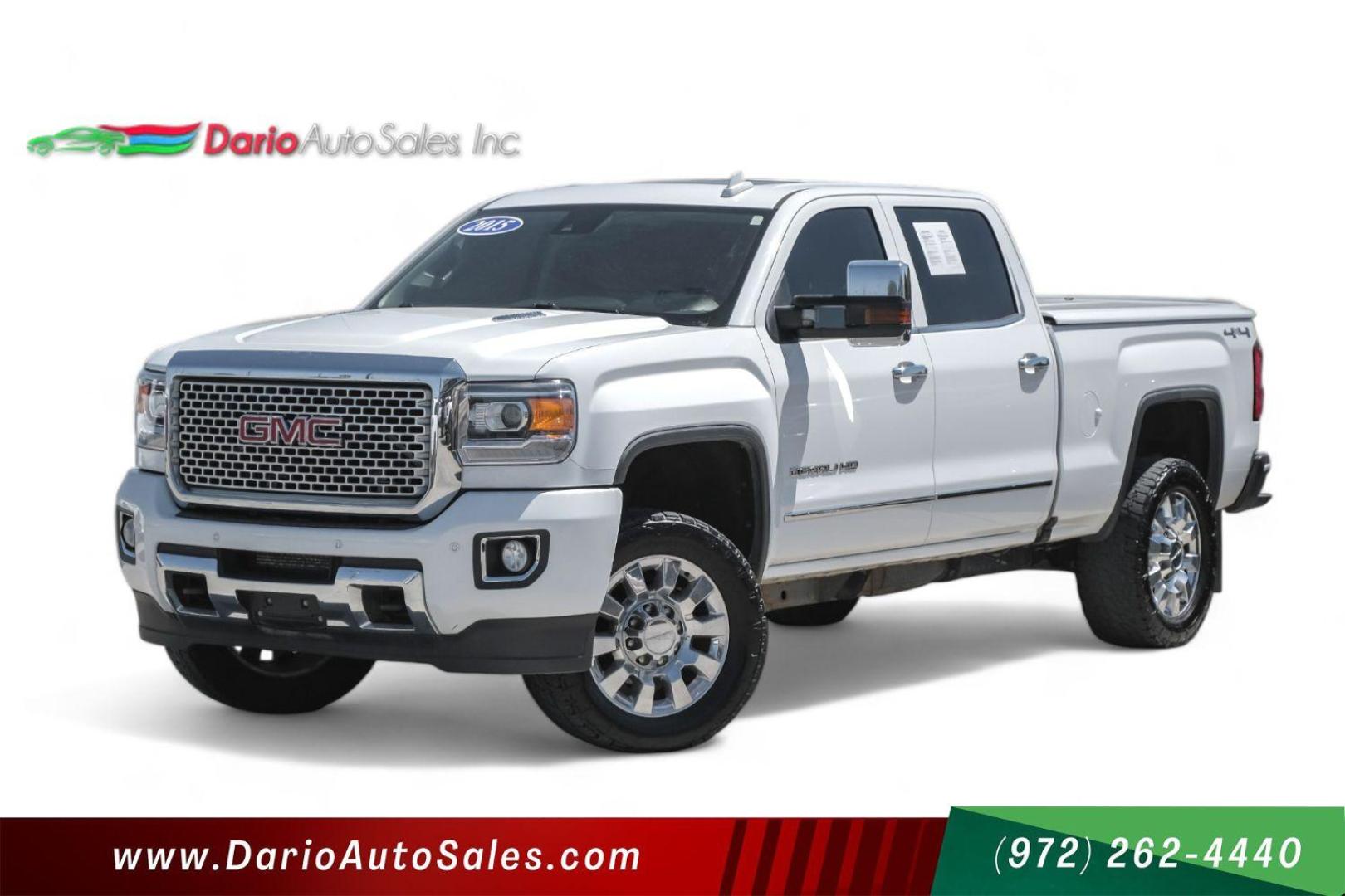 2015 White GMC Sierra 2500HD Denali Crew Cab 4WD (1GT120E80FF) with an 6.6L V8 OHV 16V DIESEL engine, 6-Speed Automatic transmission, located at 2401 E Main St., Grand Prairie, TX, 75050, (972) 262-4440, 32.748981, -96.969643 - Photo#0