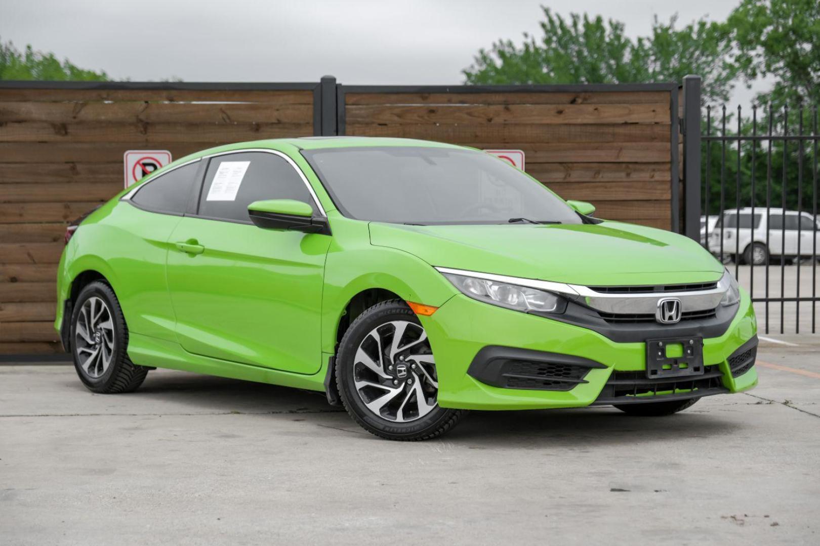 2016 GREEN Honda Civic LX-P Coupe CVT (2HGFC4B06GH) with an 2.0L L4 DOHC 16V engine, Continuously Variable Transmission transmission, located at 2401 E Main St., Grand Prairie, TX, 75050, (972) 262-4440, 32.748981, -96.969643 - Photo#6