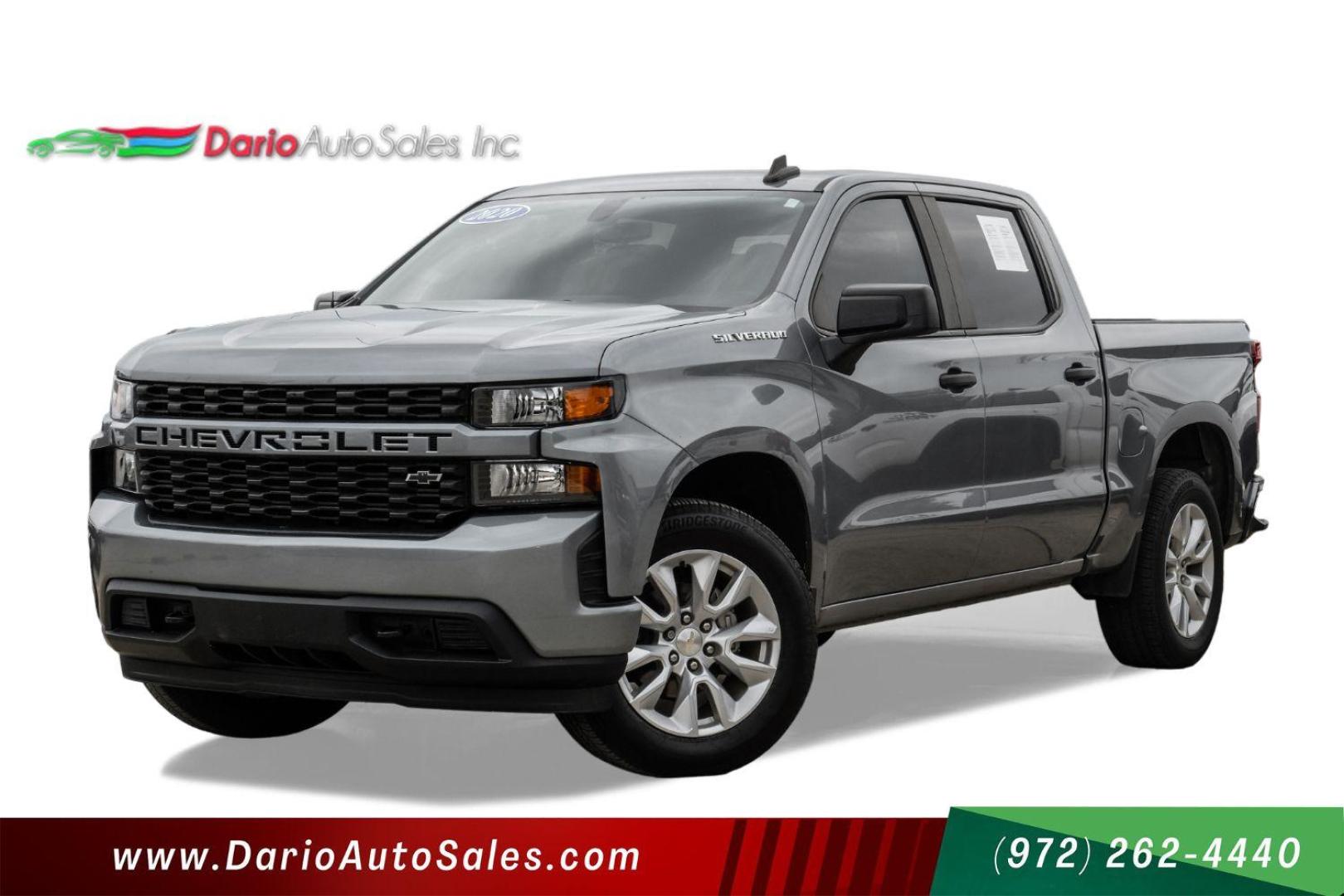 2020 Gray Chevrolet Silverado 1500 Custom Crew Cab Short Box 2WD (3GCPWBEK7LG) with an 2.7L L4 DOHC 16V TURBO engine, 6-Speed Automatic transmission, located at 2401 E Main St., Grand Prairie, TX, 75050, (972) 262-4440, 32.748981, -96.969643 - Photo#0