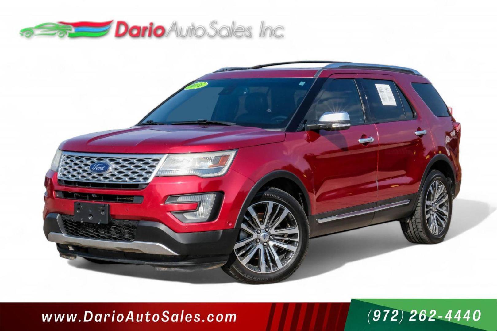 2016 RED Ford Explorer Platinum AWD (1FM5K8HT0GG) with an 3.5L V6 DOHC 24V engine, 6-Speed Automatic transmission, located at 2401 E Main St., Grand Prairie, TX, 75050, (972) 262-4440, 32.748981, -96.969643 - Photo#0