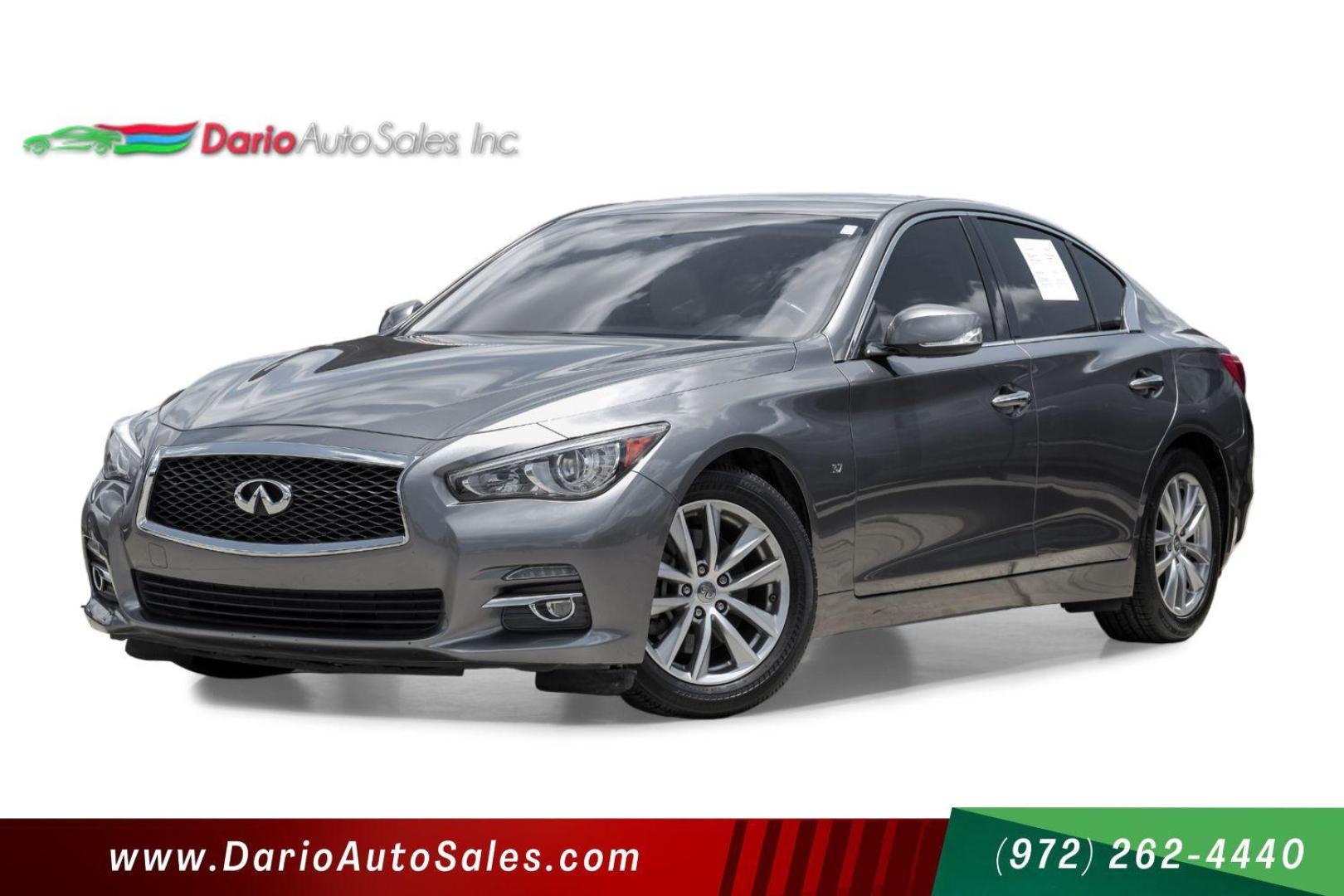 2015 GRAY Infiniti Q50 Premium (JN1BV7AP2FM) with an 3.7L V6 DOHC 24V engine, 7-Speed Automatic transmission, located at 2401 E Main St., Grand Prairie, TX, 75050, (972) 262-4440, 32.748981, -96.969643 - Photo#0