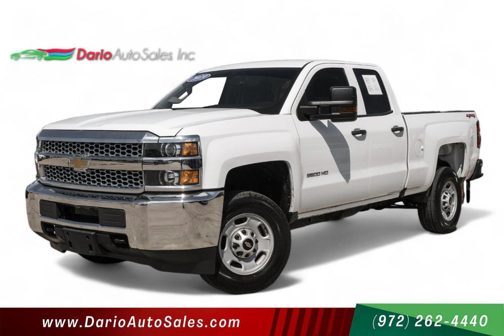 2019 white Chevrolet Silverado 2500HD Work Truck Double Cab Long Box 4WD (2GC2KREGXK1) with an 6.0L V8 OHV 16V engine, 6-Speed Automatic transmission, located at 2401 E Main St., Grand Prairie, TX, 75050, (972) 262-4440, 32.748981, -96.969643 - Photo#0