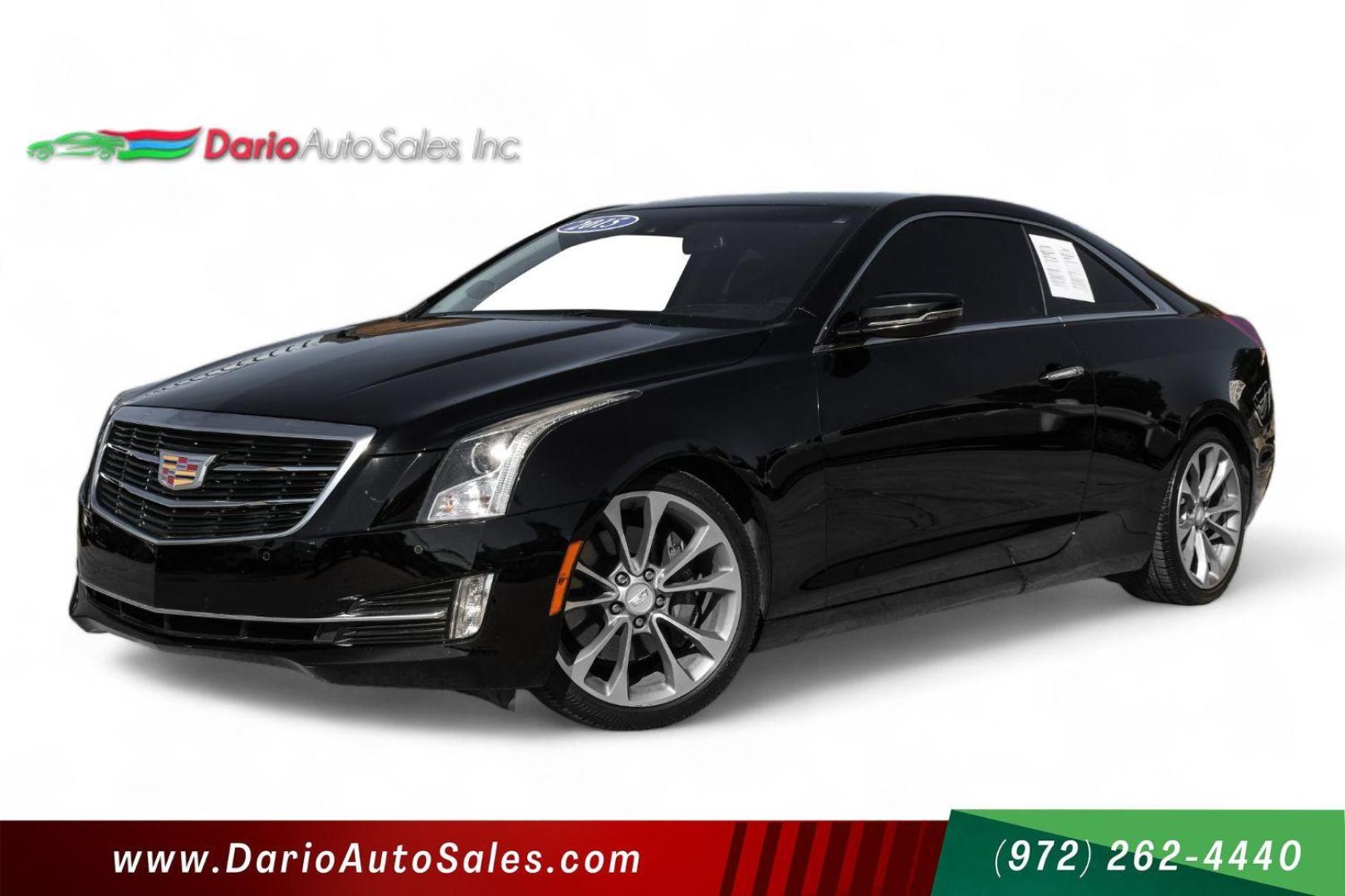 2015 BLACK Cadillac ATS Coupe 2.0L Turbo Premium RWD (1G6AE1RX7F0) with an 2.0L L4 DOHC 16V TURBO engine, located at 2401 E Main St., Grand Prairie, TX, 75050, (972) 262-4440, 32.748981, -96.969643 - Photo#0