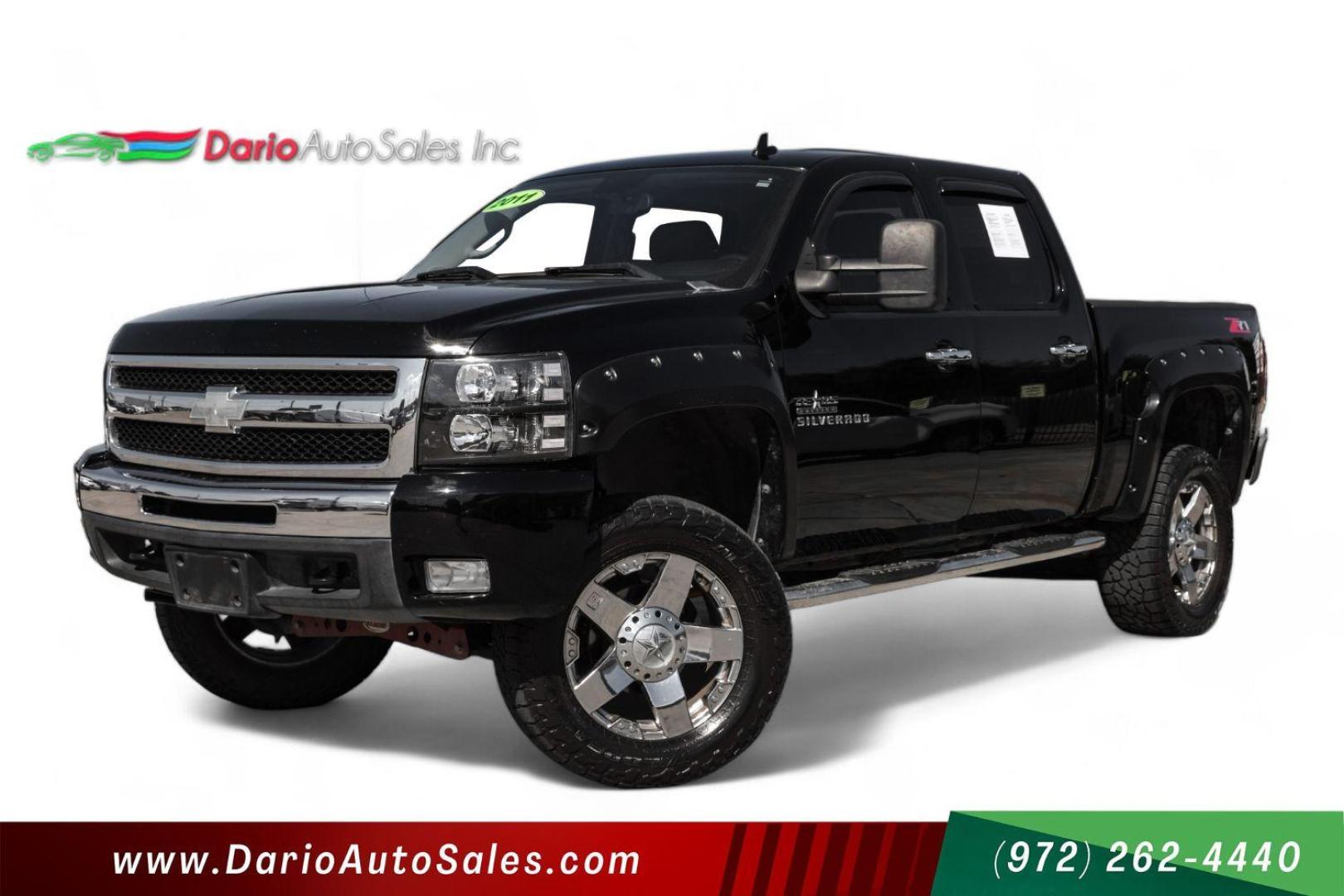 2011 Black Chevrolet Silverado 1500 LT Crew Cab 4WD (3GCPKSE36BG) with an 5.3L V8 OHV 16V FFV engine, 6-Speed Automatic transmission, located at 2401 E Main St., Grand Prairie, TX, 75050, (972) 262-4440, 32.748981, -96.969643 - Photo#0