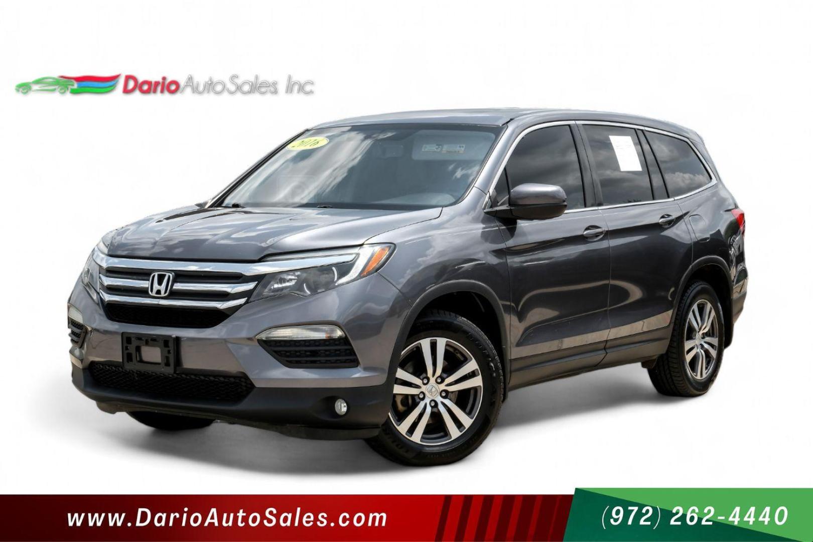 2016 GRAY Honda Pilot EXL 2WD (5FNYF5H56GB) with an 3.5L V6 SOHC 24V engine, 6-Speed Automatic transmission, located at 2401 E Main St., Grand Prairie, TX, 75050, (972) 262-4440, 32.748981, -96.969643 - Photo#0