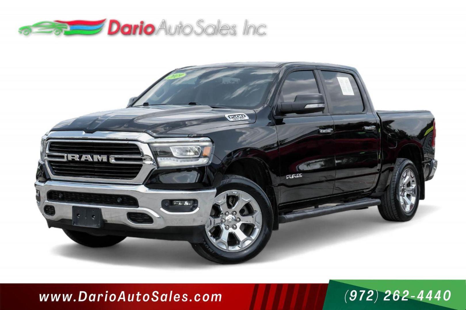 2019 black RAM 1500 Big Horn Crew Cab SWB 2WD (1C6RREFT8KN) with an 5.7L V8 OHV 16V engine, 8-Speed Automatic transmission, located at 2401 E Main St., Grand Prairie, TX, 75050, (972) 262-4440, 32.748981, -96.969643 - Photo#0