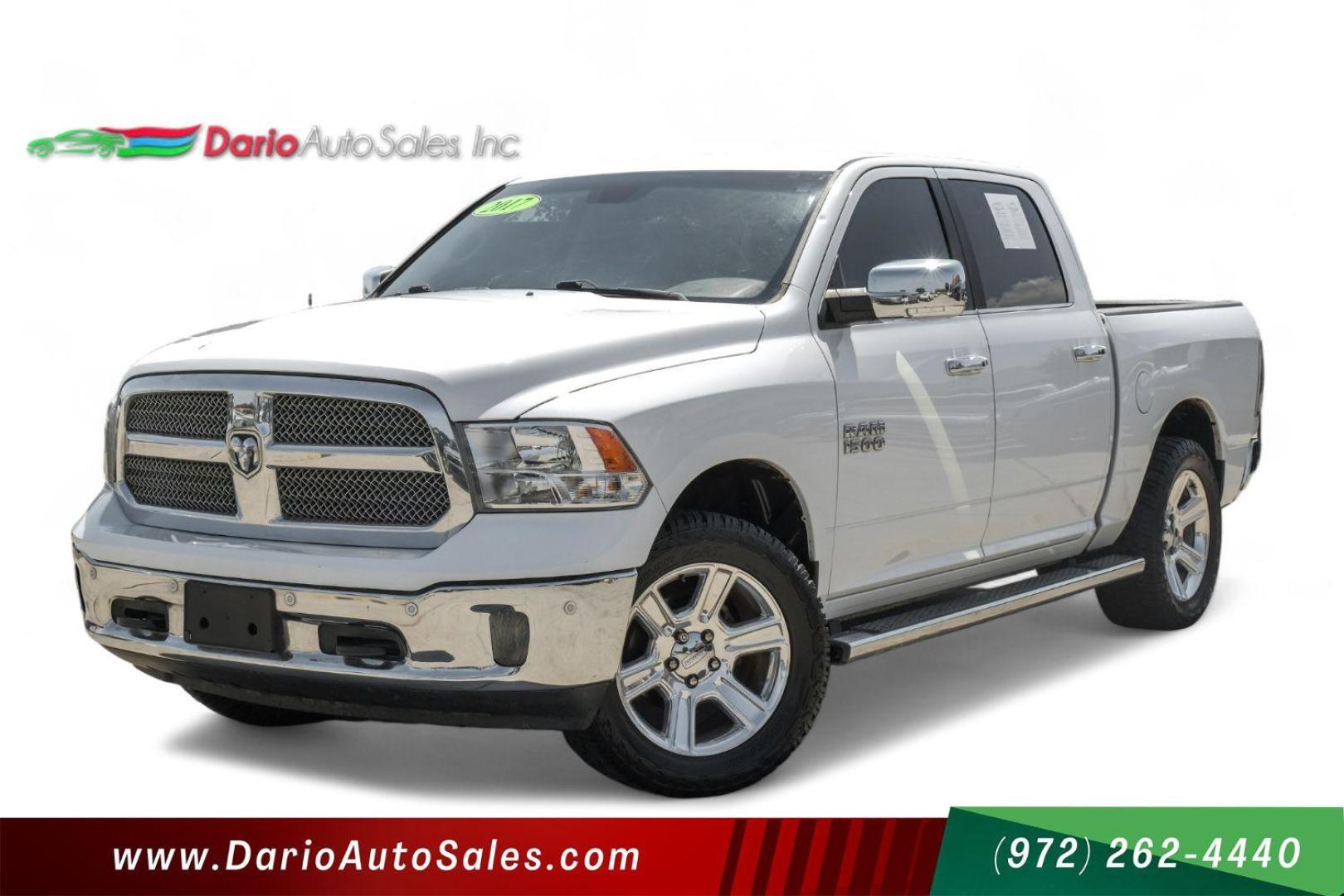 2017 White RAM 1500 SLT Crew Cab SWB 2WD (1C6RR6LGXHS) with an 3.6L V6 DOHC 24V FFV engine, 8-Speed Automatic transmission, located at 2401 E Main St., Grand Prairie, TX, 75050, (972) 262-4440, 32.748981, -96.969643 - Photo#0