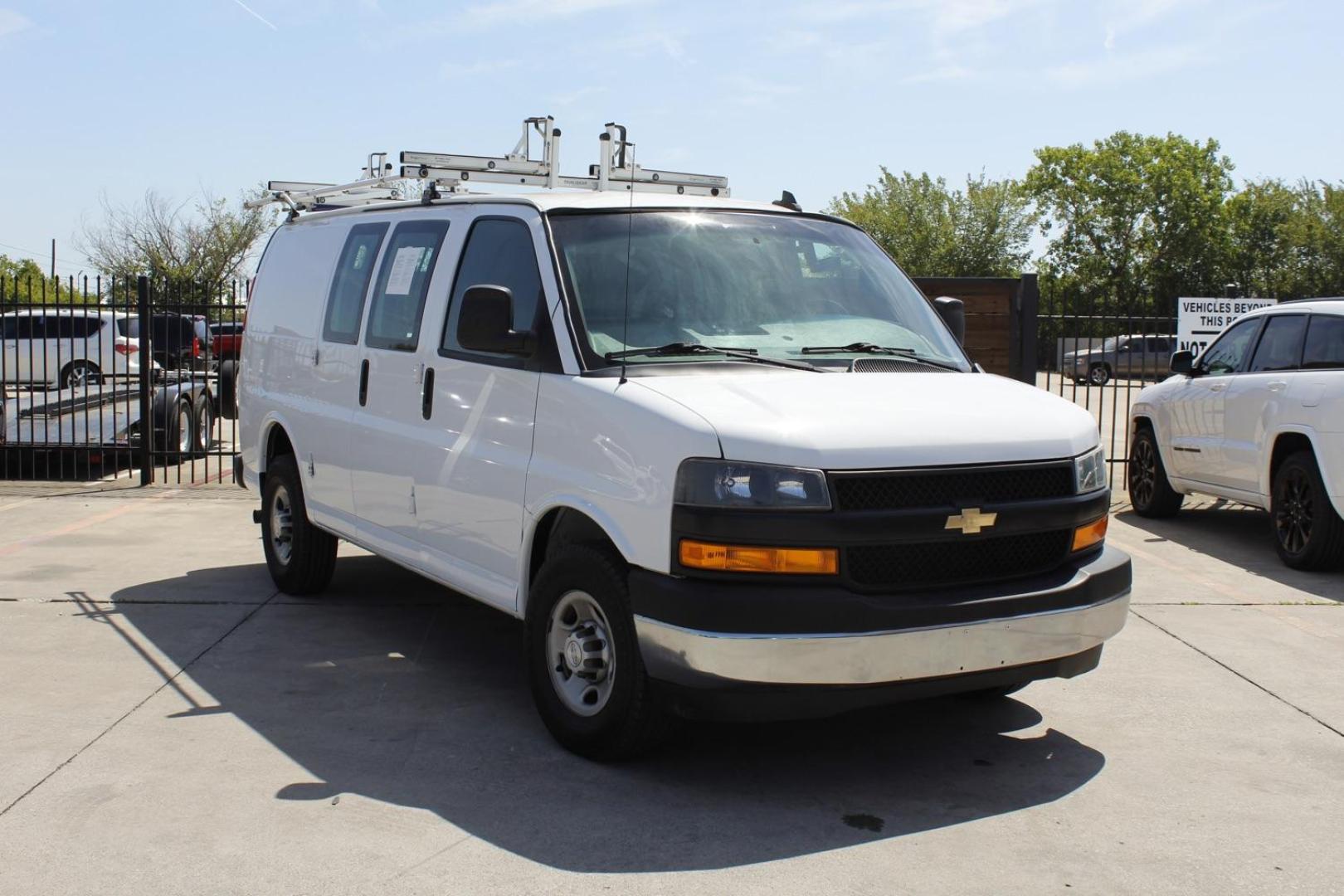 2019 white Chevrolet Express 2500 Cargo (1GCWGAFP6K1) with an 4.3L V6 engine, 6-Speed Automatic transmission, located at 2401 E Main St., Grand Prairie, TX, 75050, (972) 262-4440, 32.748981, -96.969643 - Photo#0