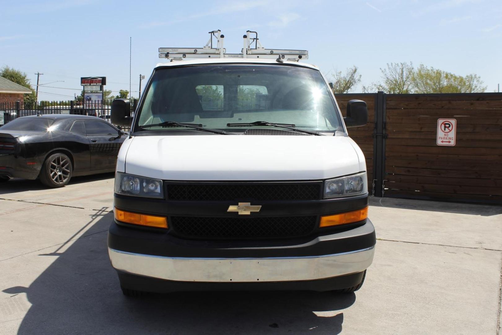 2019 white Chevrolet Express 2500 Cargo (1GCWGAFP6K1) with an 4.3L V6 engine, 6-Speed Automatic transmission, located at 2401 E Main St., Grand Prairie, TX, 75050, (972) 262-4440, 32.748981, -96.969643 - Photo#1