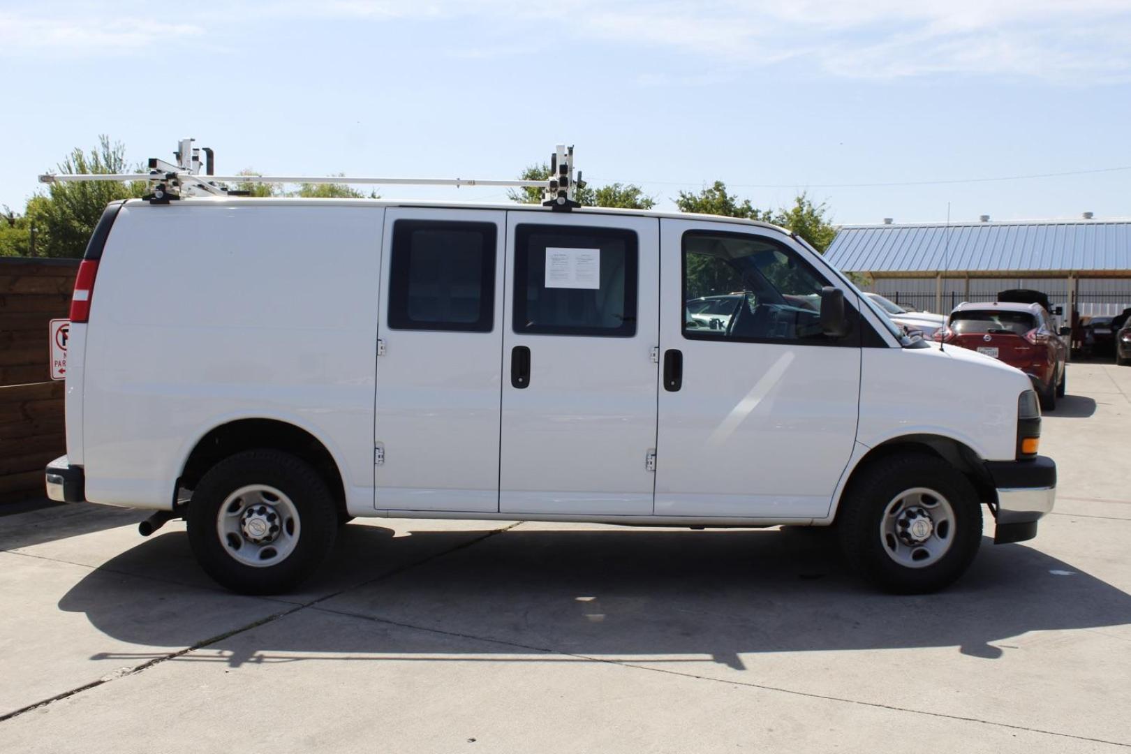 2019 white Chevrolet Express 2500 Cargo (1GCWGAFP6K1) with an 4.3L V6 engine, 6-Speed Automatic transmission, located at 2401 E Main St., Grand Prairie, TX, 75050, (972) 262-4440, 32.748981, -96.969643 - Photo#2