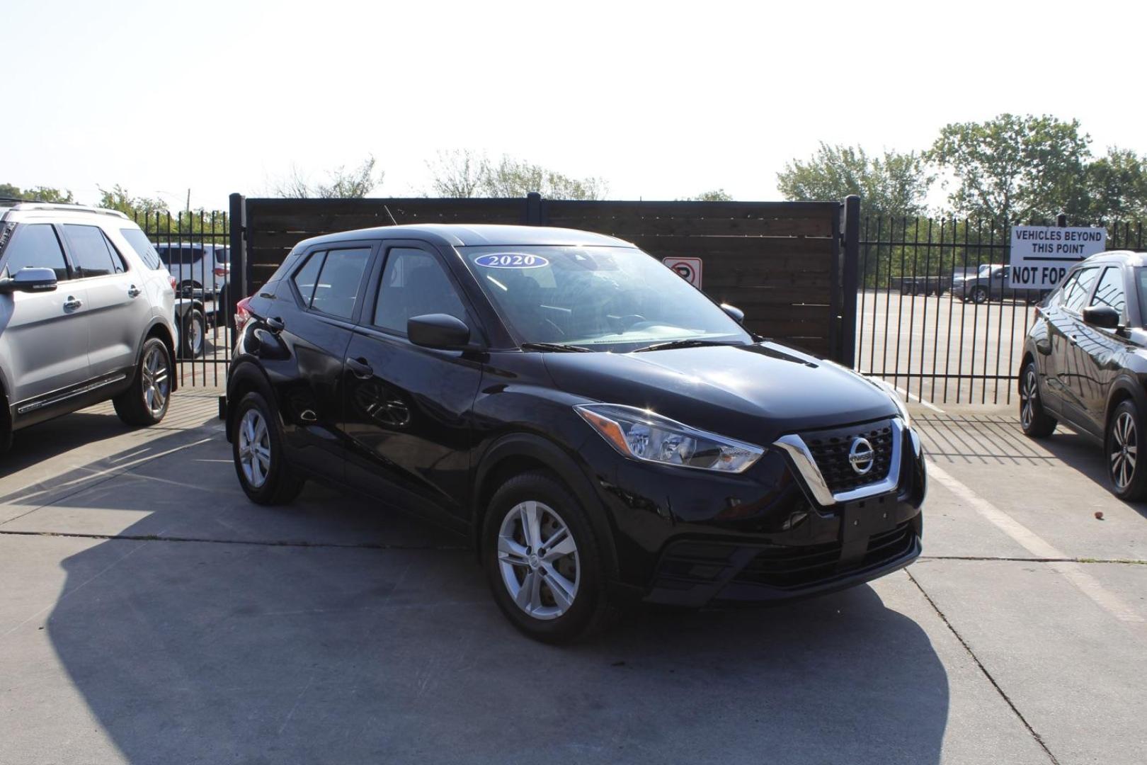 2020 BLACK Nissan Kicks S (3N1CP5BV9LL) with an 1.6L L4 engine, Continuously Variable Transmission transmission, located at 2401 E Main St., Grand Prairie, TX, 75050, (972) 262-4440, 32.748981, -96.969643 - Photo#0