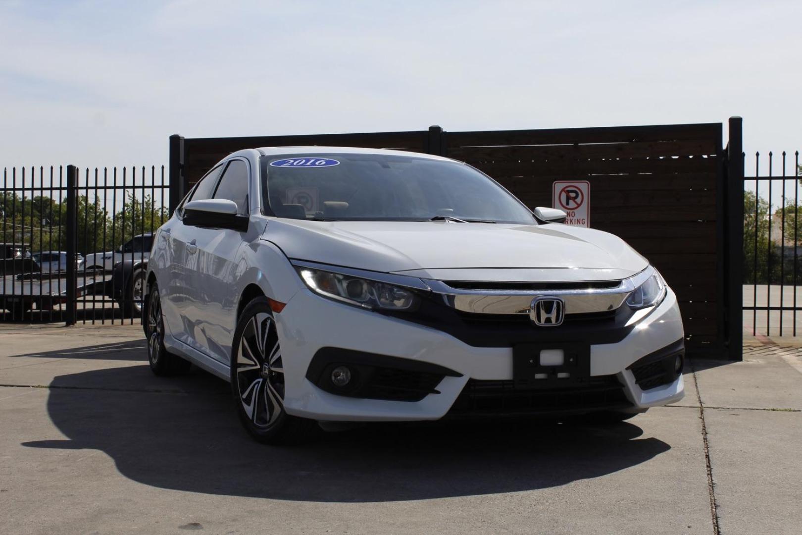 2016 WHITE Honda Civic EX-T Sedan CVT (19XFC1F33GE) with an 1.5L L4 DOHC 16V TURBO engine, Continuously Variable Transmission transmission, located at 2401 E Main St., Grand Prairie, TX, 75050, (972) 262-4440, 32.748981, -96.969643 - Photo#0