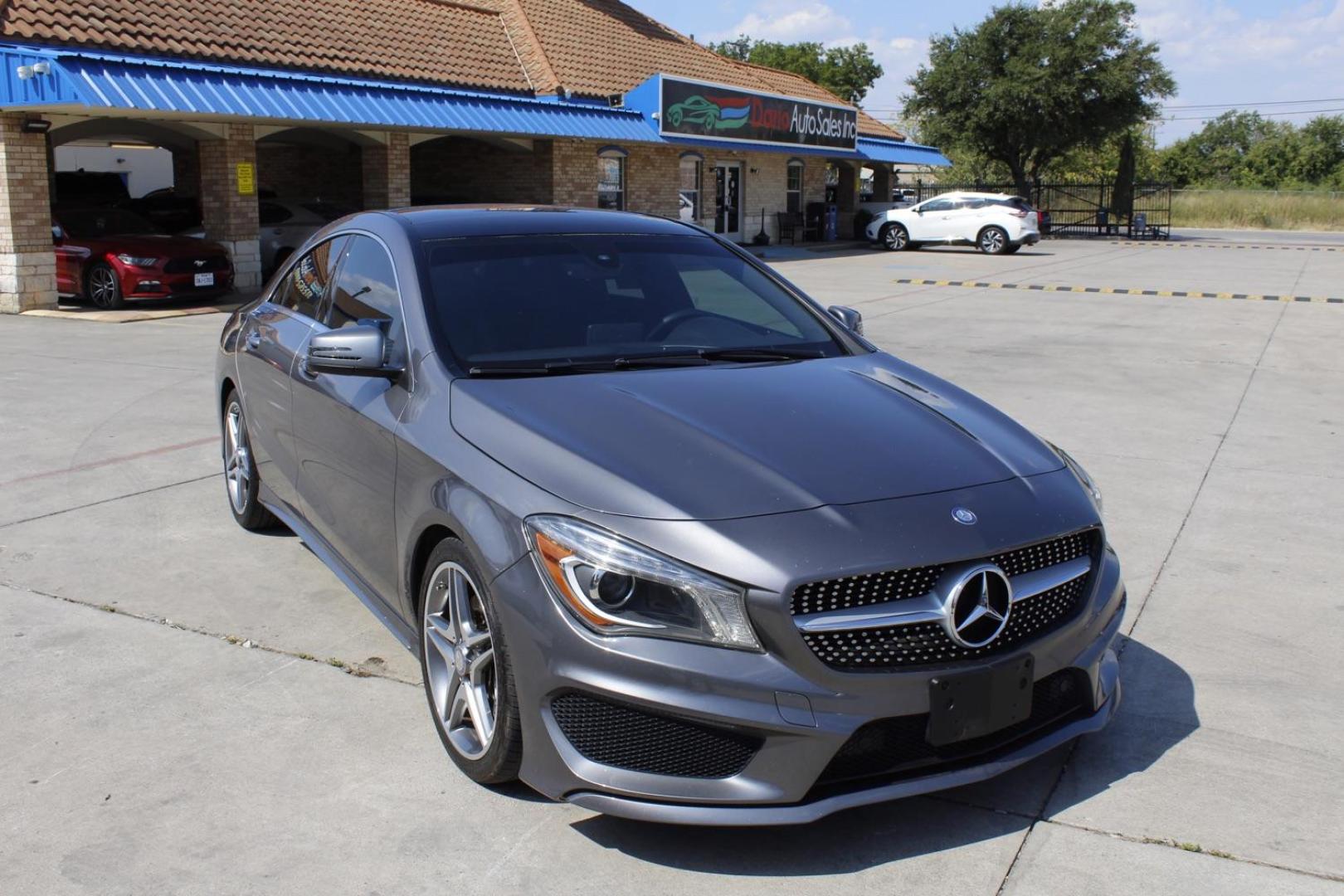 2015 gray Mercedes-Benz CLA-Class CLA250 (WDDSJ4EBXFN) with an 2.0L L4 DOHC 16V engine, 7-Speed Automatic transmission, located at 2401 E Main St., Grand Prairie, TX, 75050, (972) 262-4440, 32.748981, -96.969643 - Photo#0