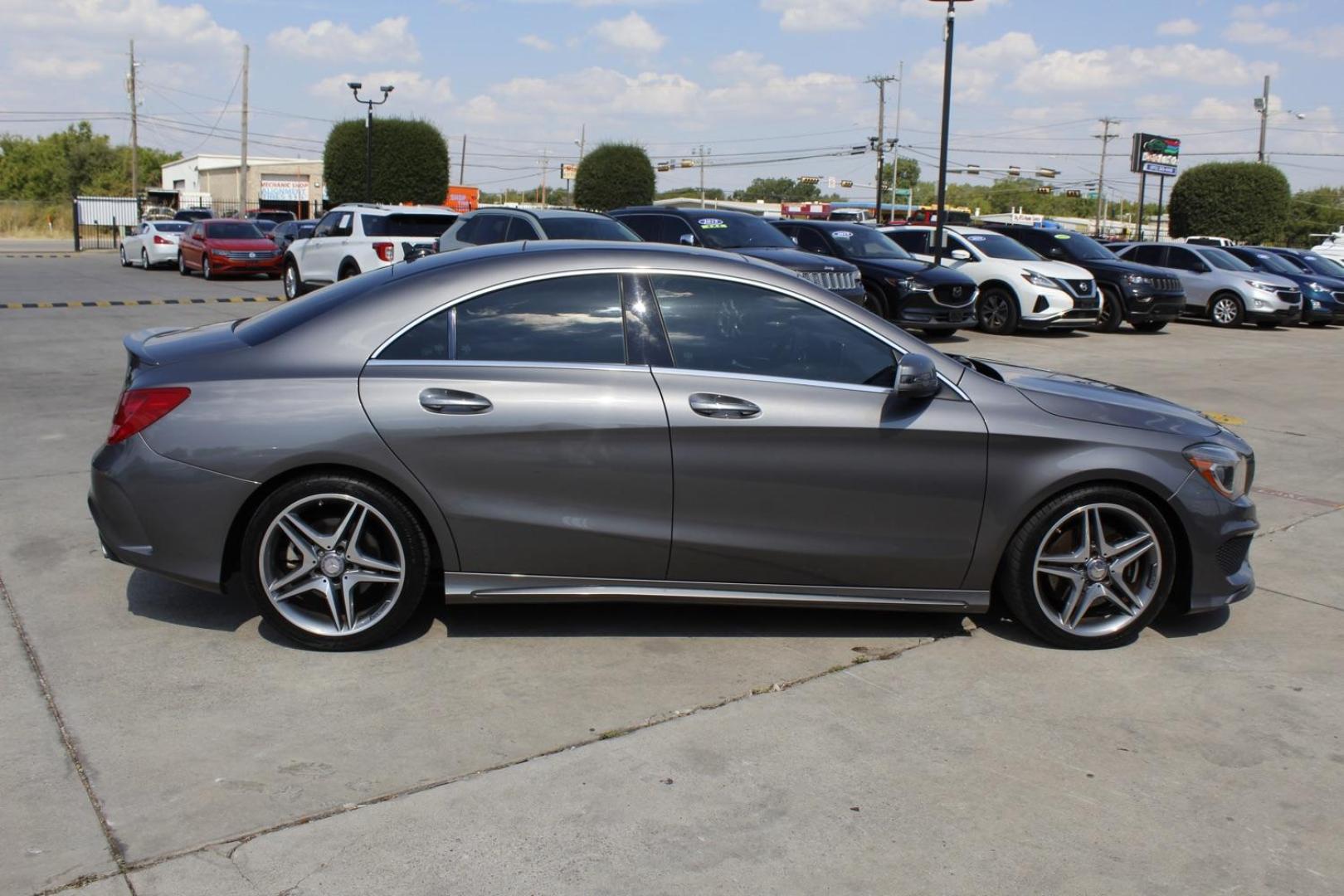 2015 gray Mercedes-Benz CLA-Class CLA250 (WDDSJ4EBXFN) with an 2.0L L4 DOHC 16V engine, 7-Speed Automatic transmission, located at 2401 E Main St., Grand Prairie, TX, 75050, (972) 262-4440, 32.748981, -96.969643 - Photo#2