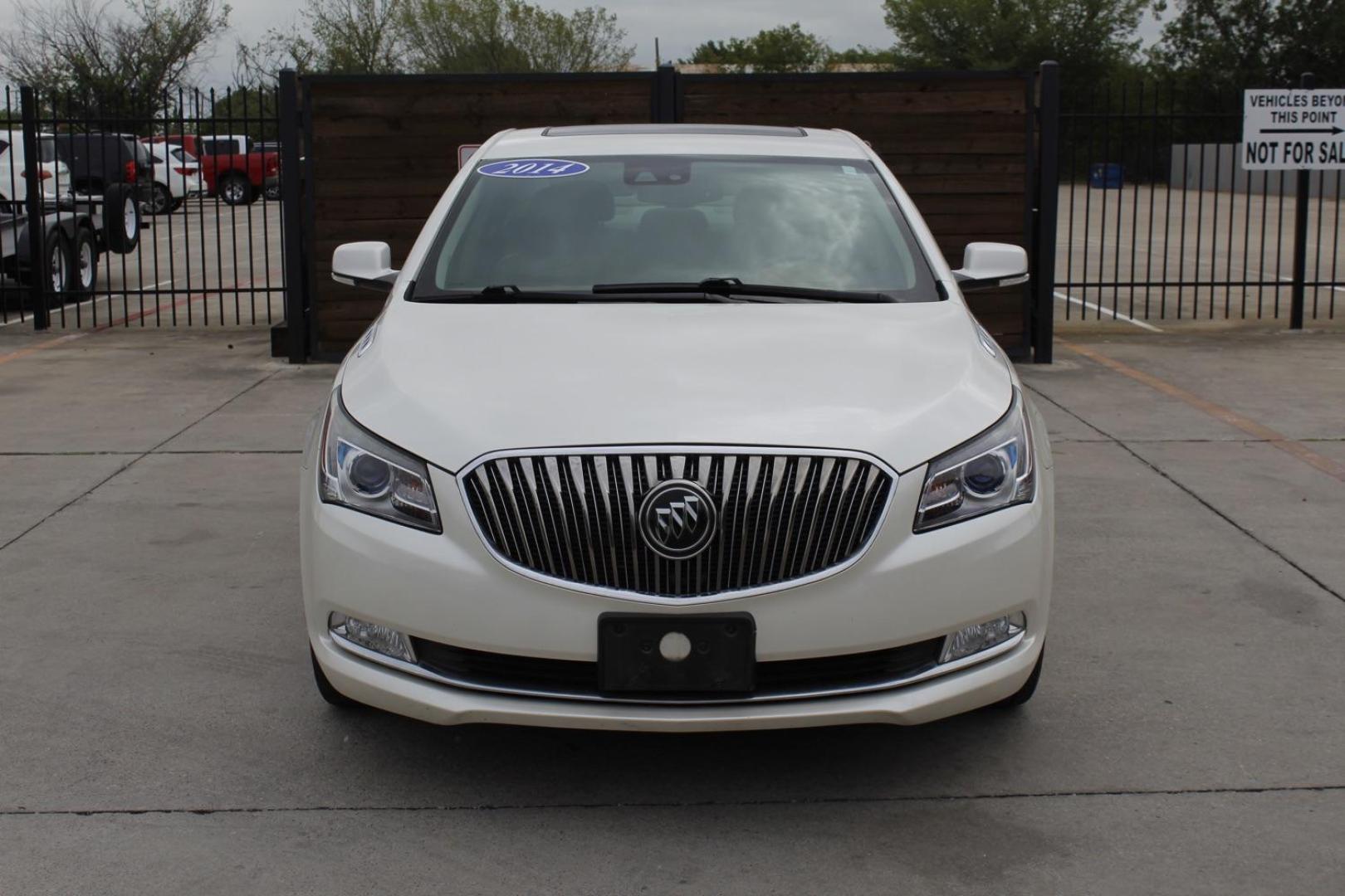 2014 WHITE Buick LaCrosse Premium Package 2, w/Leather (1G4GF5G35EF) with an 3.6L V6 DOHC 24V FFV engine, 6-Speed Automatic transmission, located at 2401 E Main St., Grand Prairie, TX, 75050, (972) 262-4440, 32.748981, -96.969643 - Photo#0