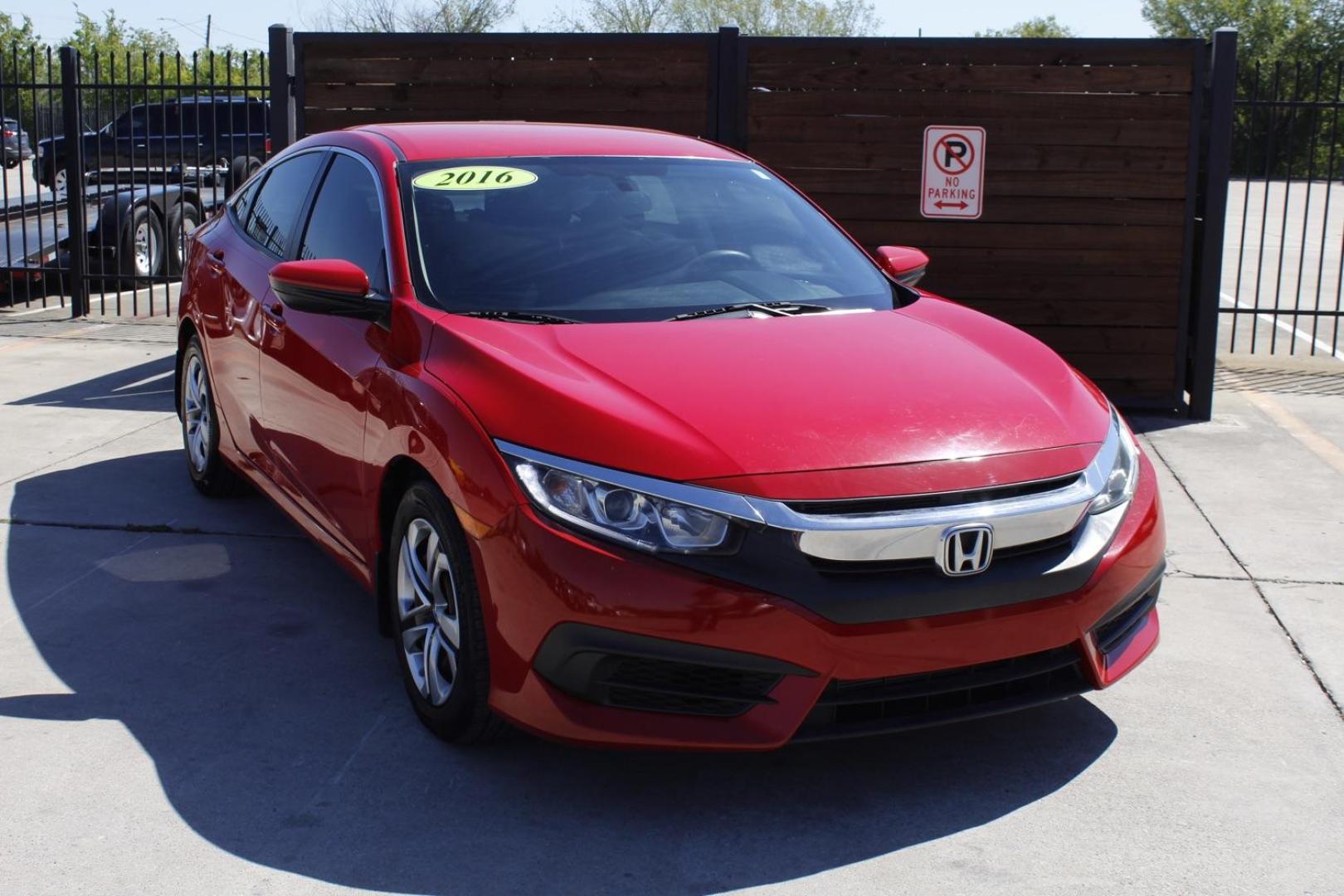 2016 RED Honda Civic LX Sedan CVT (2HGFC2F51GH) with an 2.0L L4 DOHC 16V engine, Continuously Variable Transmission transmission, located at 2401 E Main St., Grand Prairie, TX, 75050, (972) 262-4440, 32.748981, -96.969643 - Photo#0