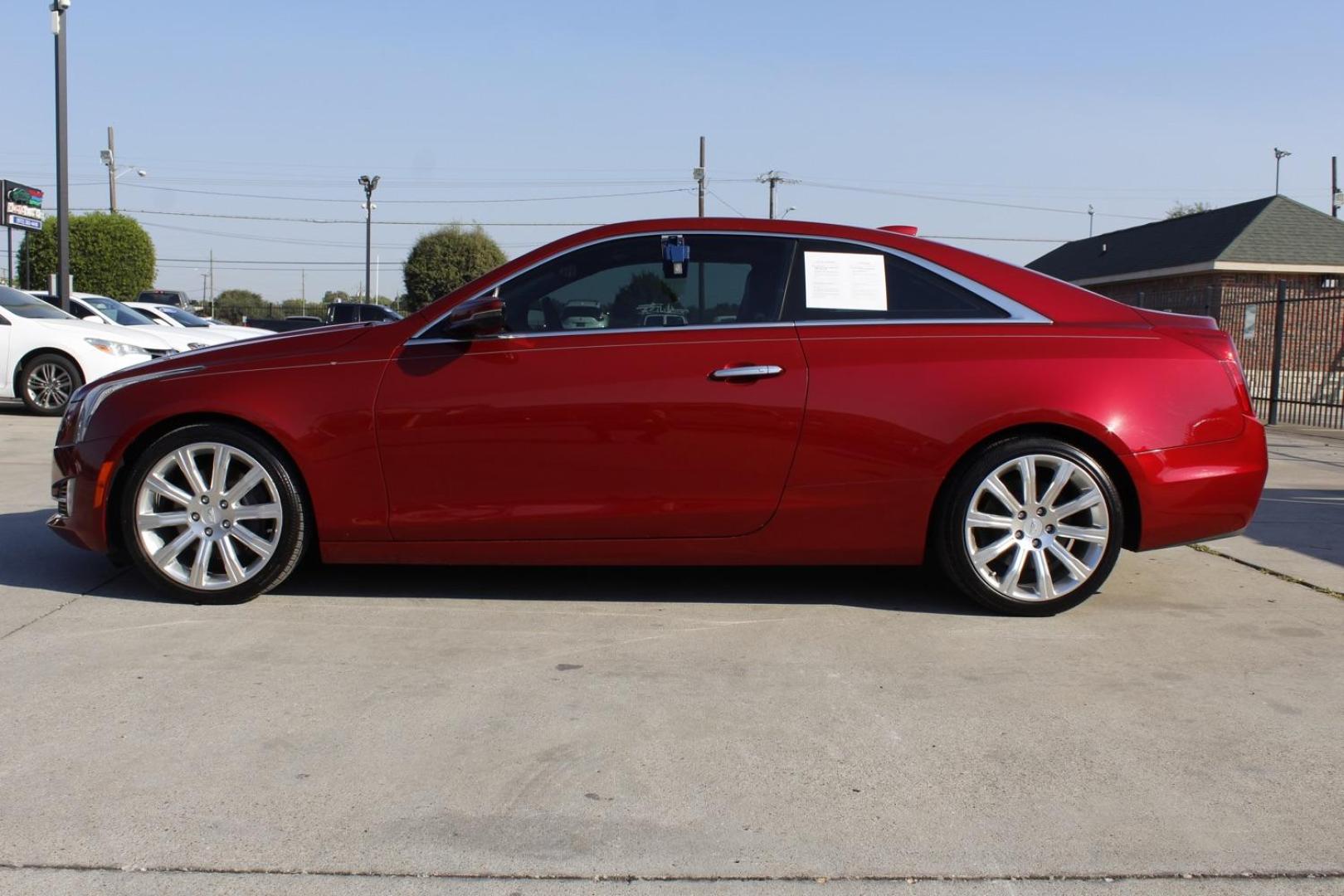 2017 Red Cadillac ATS Coupe 2.0L Luxury RWD (1G6AB1RX9H0) with an 2.0L L4 DOHC 16V TURBO engine, located at 2401 E Main St., Grand Prairie, TX, 75050, (972) 262-4440, 32.748981, -96.969643 - Photo#2