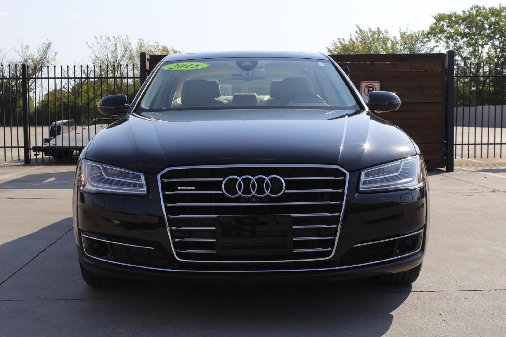 2015 Black Audi A8 L 4.0T quattro (WAU32AFD6FN) with an 4.0L V8 DOHC 32V engine, 8-Speed Automatic transmission, located at 2401 E Main St., Grand Prairie, TX, 75050, (972) 262-4440, 32.748981, -96.969643 - Photo#0