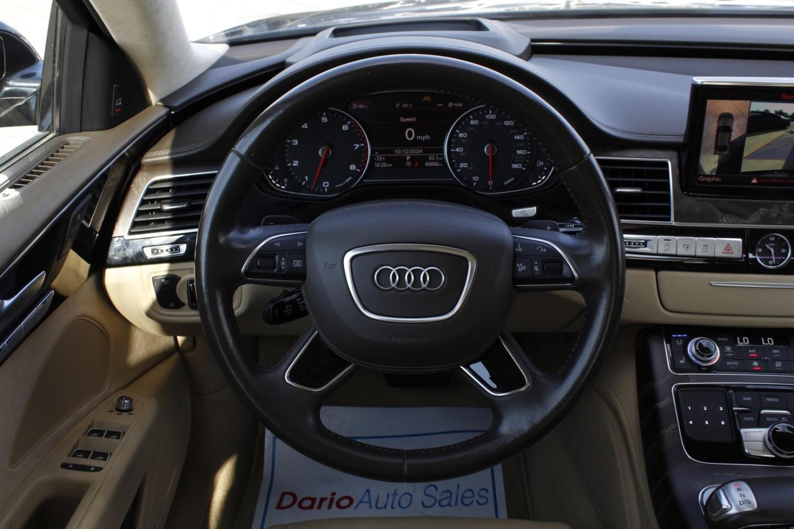 2015 Black Audi A8 L 4.0T quattro (WAU32AFD6FN) with an 4.0L V8 DOHC 32V engine, 8-Speed Automatic transmission, located at 2401 E Main St., Grand Prairie, TX, 75050, (972) 262-4440, 32.748981, -96.969643 - Photo#19