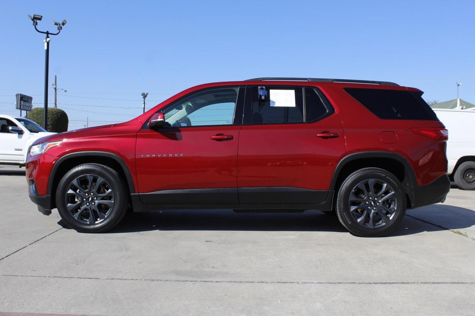 2019 red Chevrolet Traverse Premier AWD (1GNEVJKW4KJ) with an 3.6L V6 DOHC 24V engine, 9-Speed Automatic transmission, located at 2401 E Main St., Grand Prairie, TX, 75050, (972) 262-4440, 32.748981, -96.969643 - Photo#2