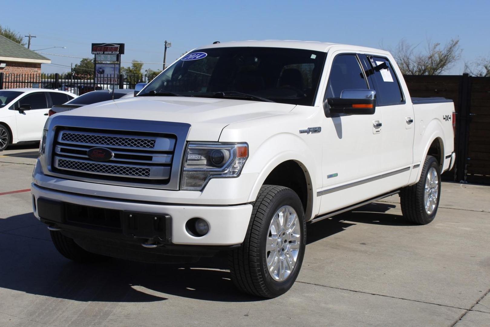 2014 White Ford F-150 Platinum SuperCrew 5.5-ft. Bed 4WD (1FTFW1ET3EF) with an 3.5L V6 TURBO engine, 6-Speed Automatic transmission, located at 2401 E Main St., Grand Prairie, TX, 75050, (972) 262-4440, 32.748981, -96.969643 - Photo#1