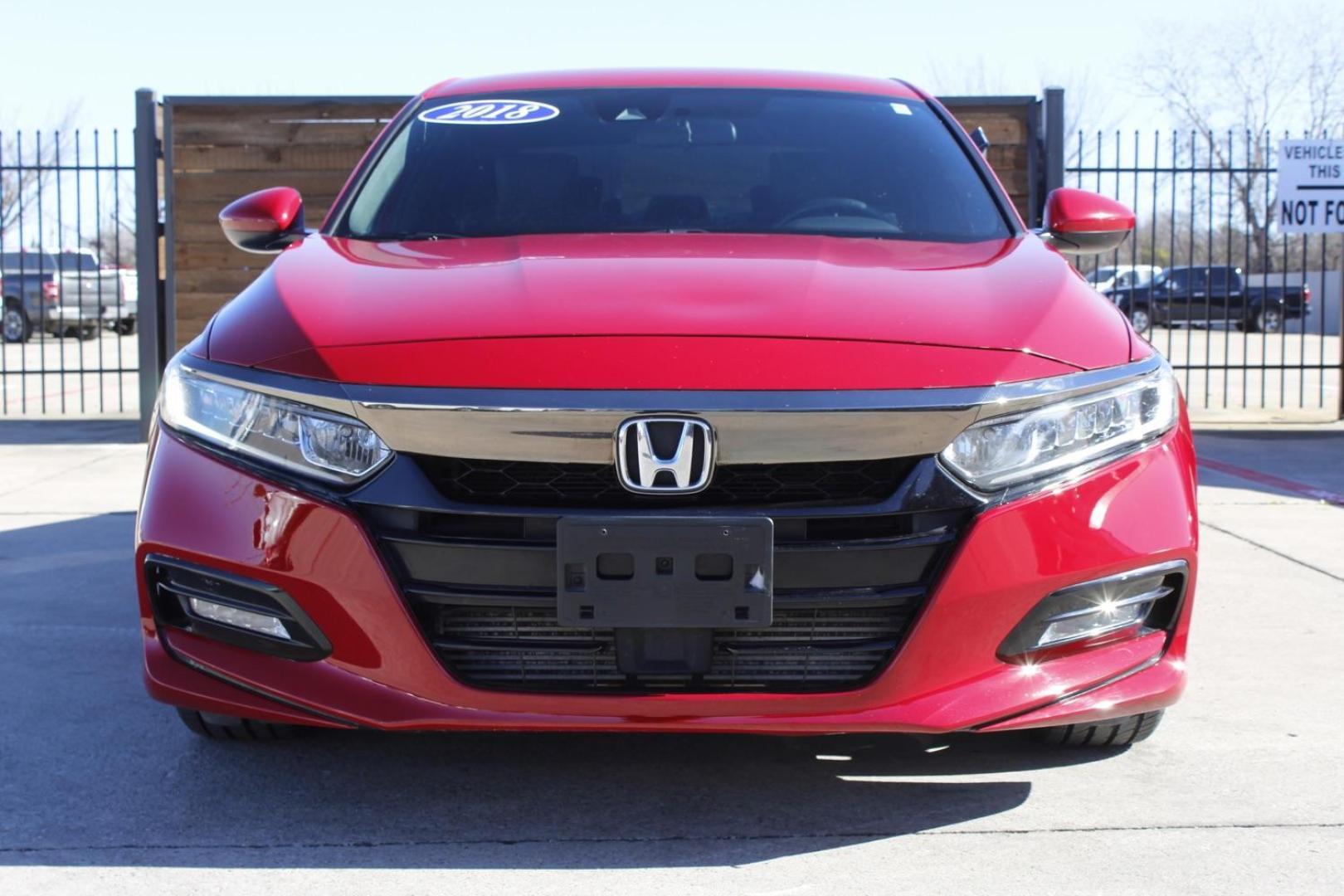 2018 RED Honda Accord Sport CVT (1HGCV1F36JA) with an 1.5L L4 DOHC 16V TURBO engine, Continuously Variable Transmission transmission, located at 2401 E Main St., Grand Prairie, TX, 75050, (972) 262-4440, 32.748981, -96.969643 - Photo#0