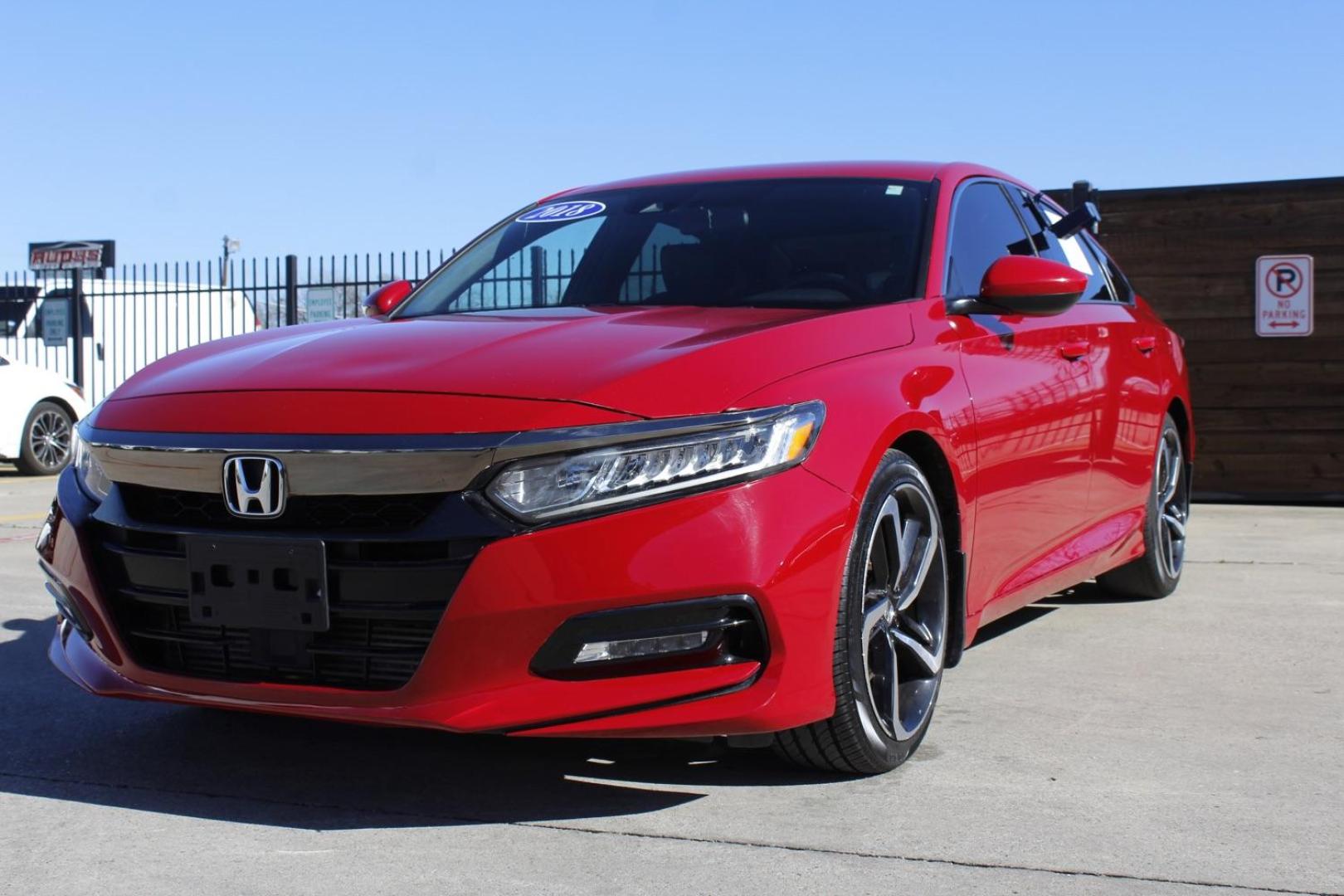 2018 RED Honda Accord Sport CVT (1HGCV1F36JA) with an 1.5L L4 DOHC 16V TURBO engine, Continuously Variable Transmission transmission, located at 2401 E Main St., Grand Prairie, TX, 75050, (972) 262-4440, 32.748981, -96.969643 - Photo#1