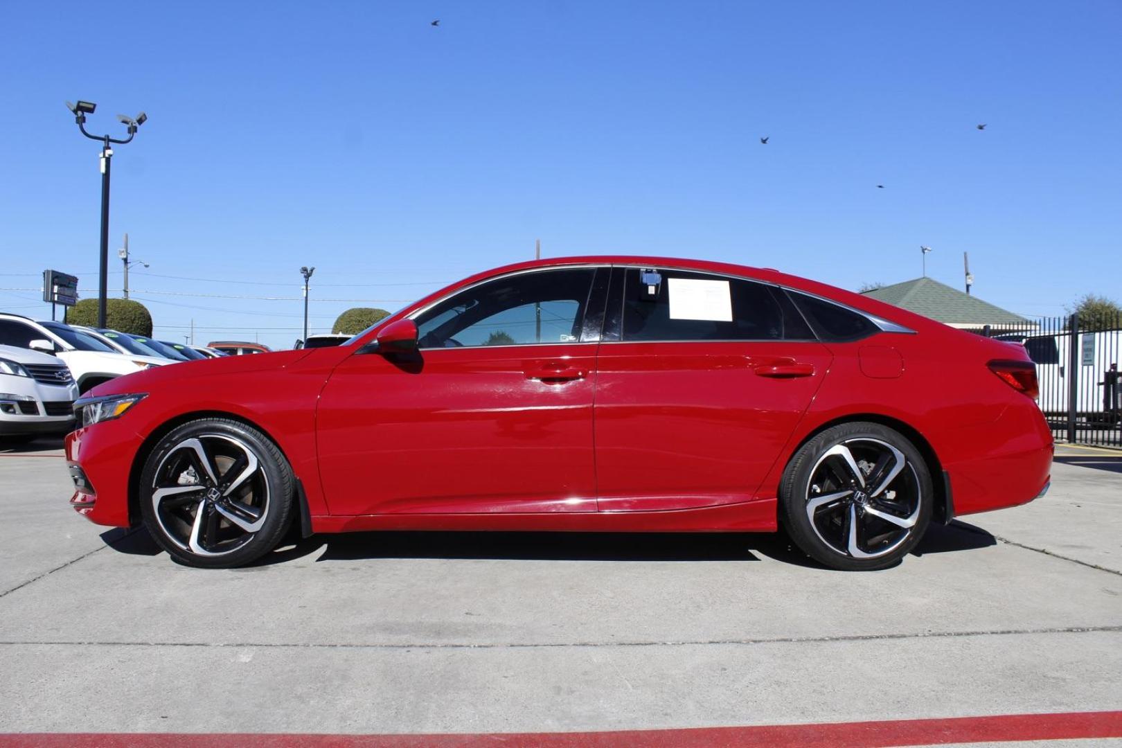 2018 RED Honda Accord Sport CVT (1HGCV1F36JA) with an 1.5L L4 DOHC 16V TURBO engine, Continuously Variable Transmission transmission, located at 2401 E Main St., Grand Prairie, TX, 75050, (972) 262-4440, 32.748981, -96.969643 - Photo#2